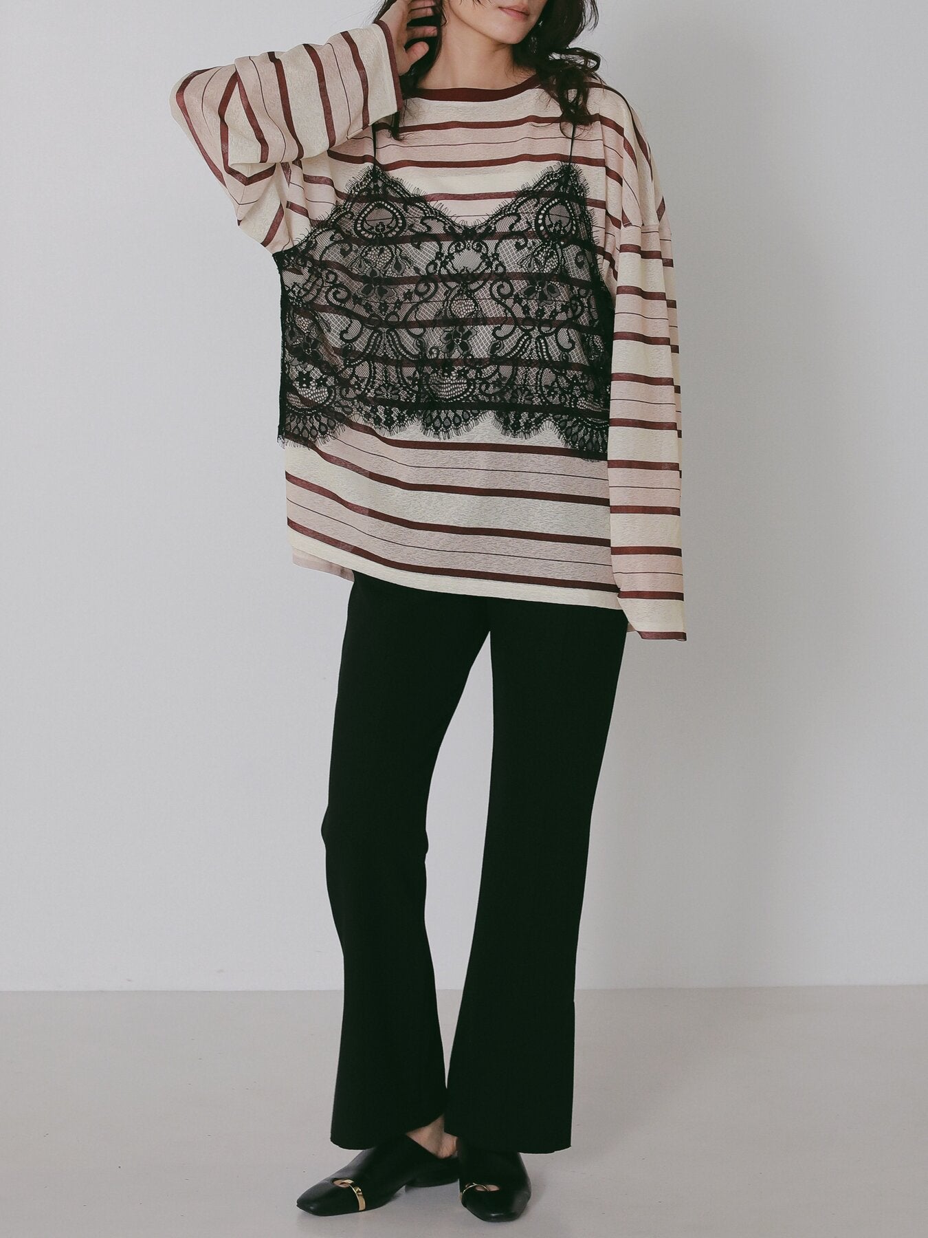 【CHIGNON】シアーランダムボーダーT/8466-768KO