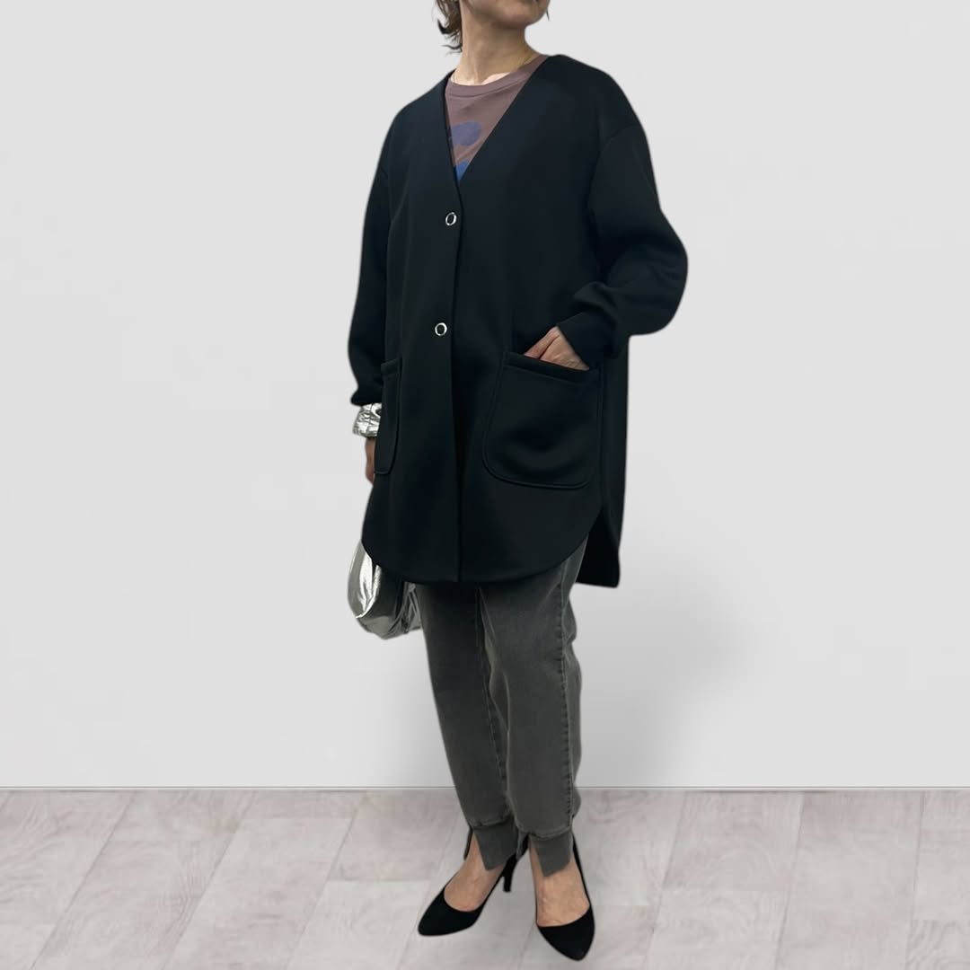 【QTUME】ノンモノフィラダンボールラウンドヘムミドルコート/550-24552