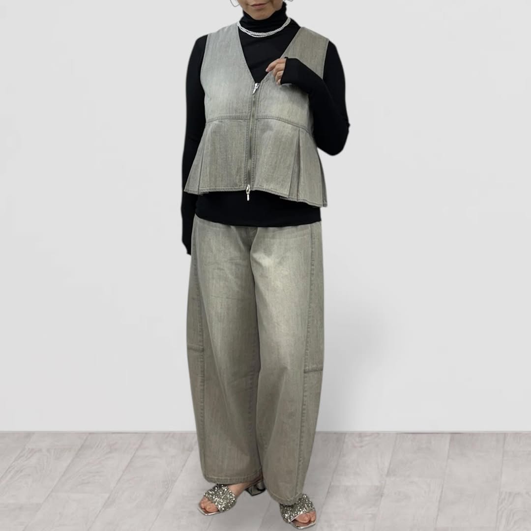 【QTUME】8onzデニムバレルレッグパンツ/612-26002