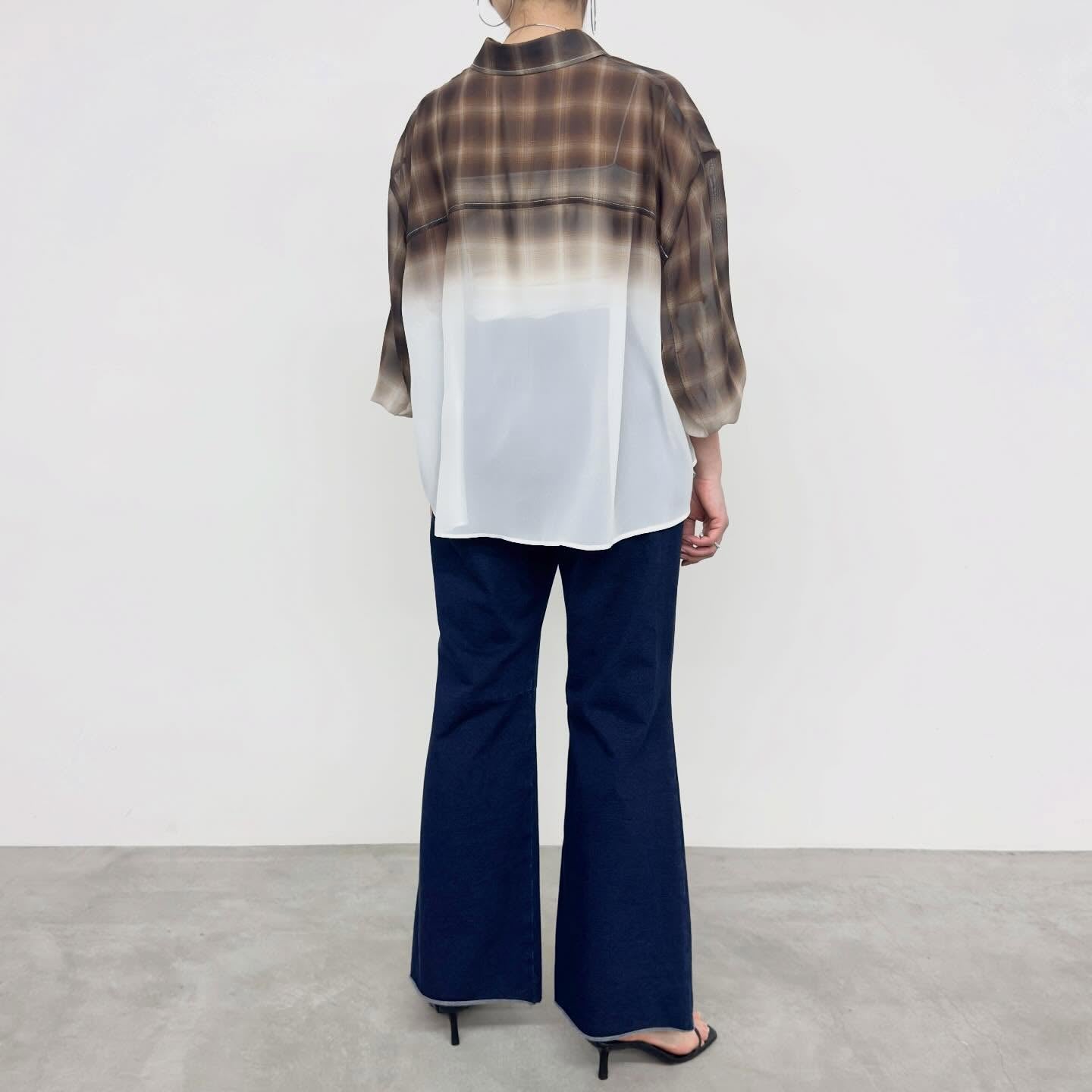 【NUS】シアーグラデーションチェックショートフレアシャツ/652-35501