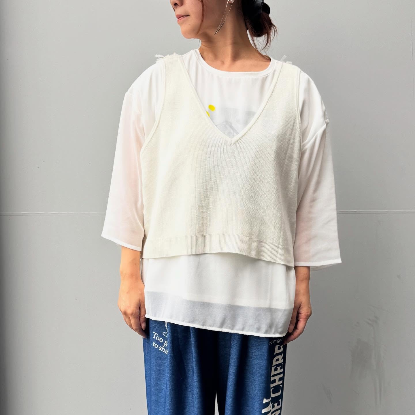 【QTUME】チュチュフリンジ2wayニットコンビベスト/612-25704