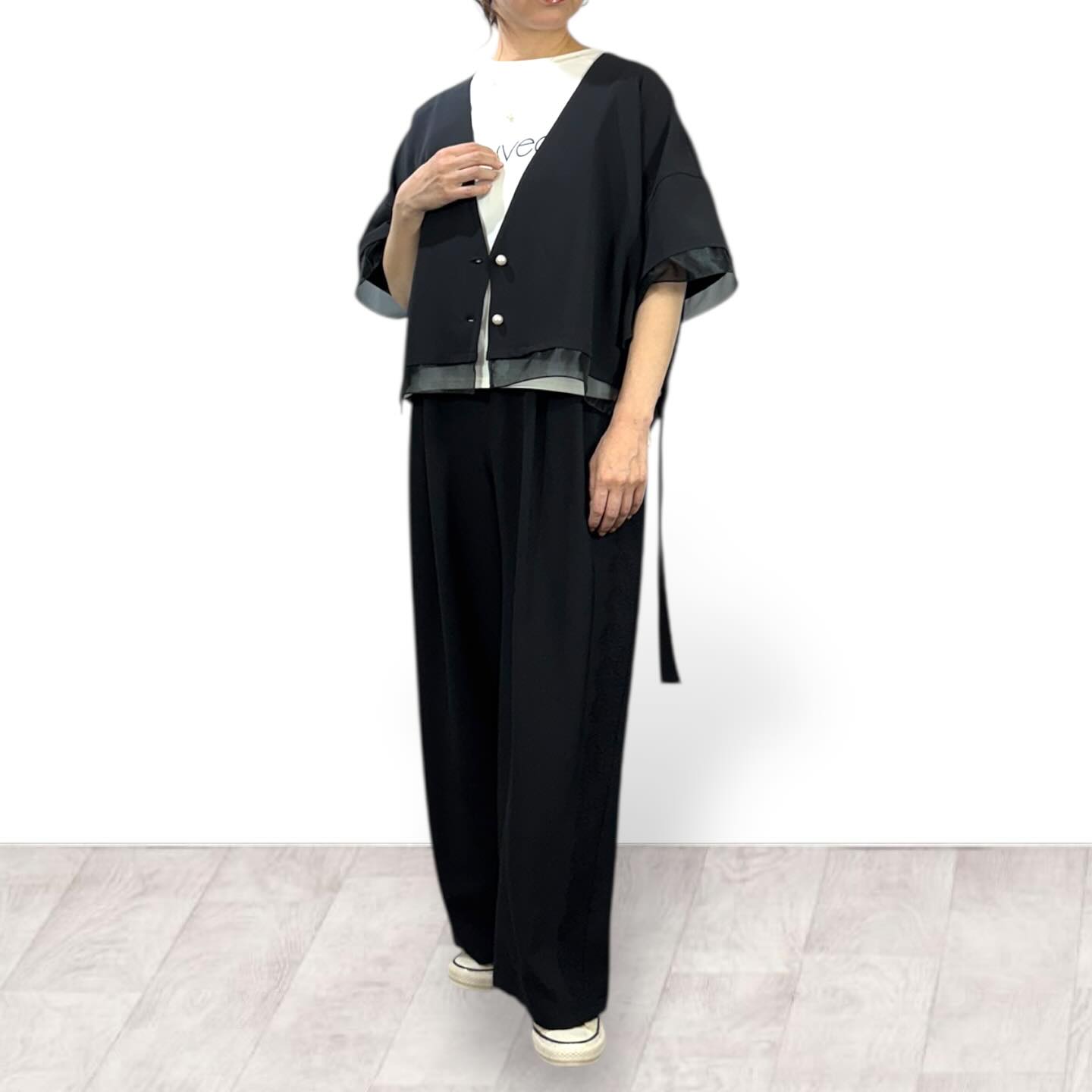 【再入荷予約】【QTUME】サマートロ×リバーレースラインタックパンツ/612-26073
