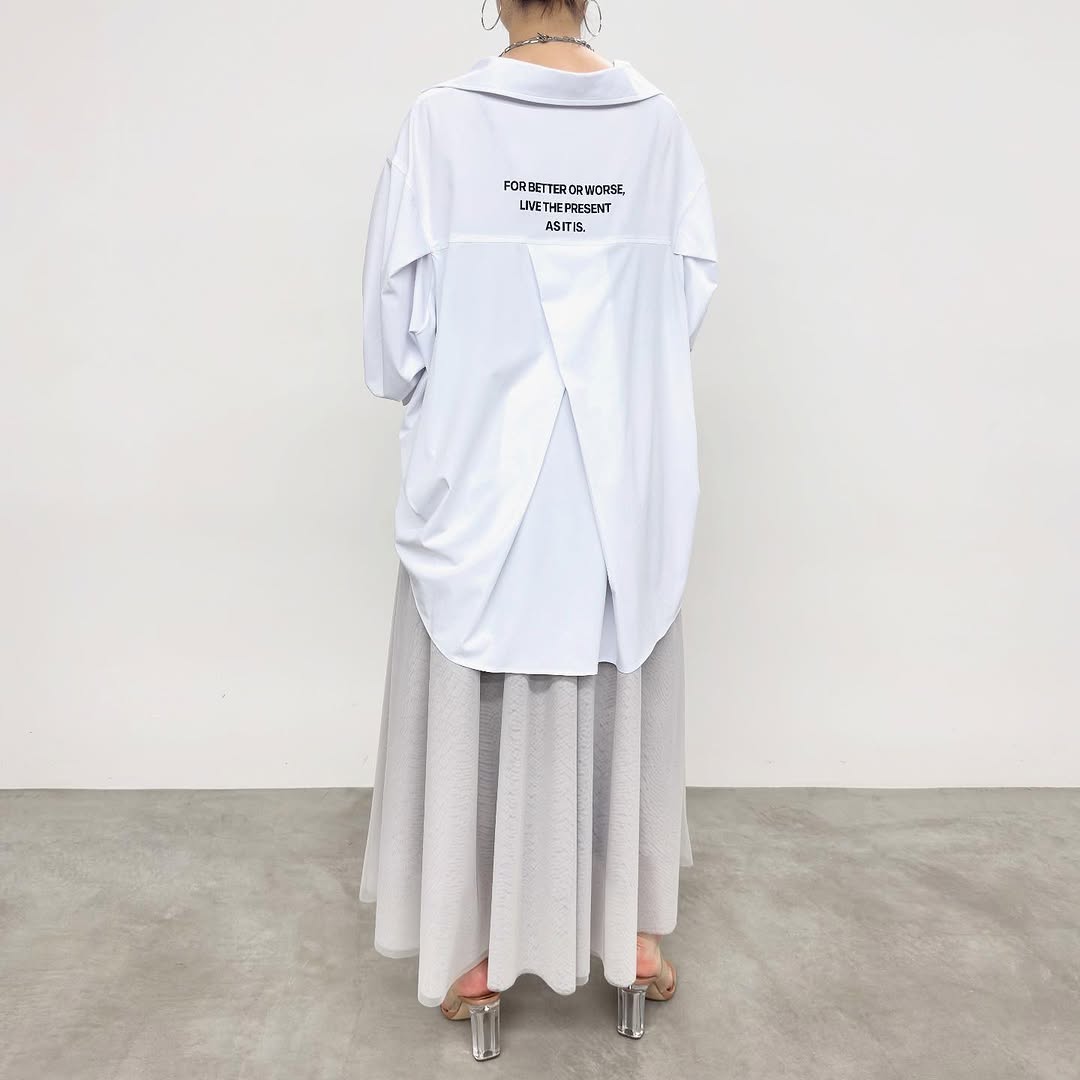 【NUS】無地ブロード/ロンドンストライプバックロゴプリントフレアシャツ/612-35007