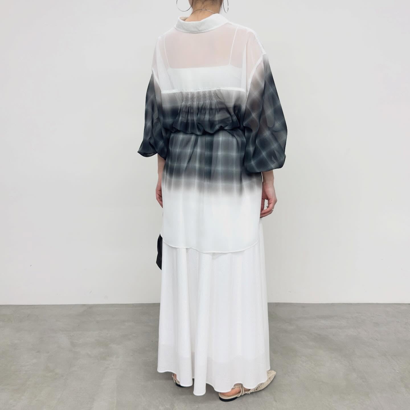 【NUS】シアーグラデーションチェック袖シャーリングシャツ/652-35500