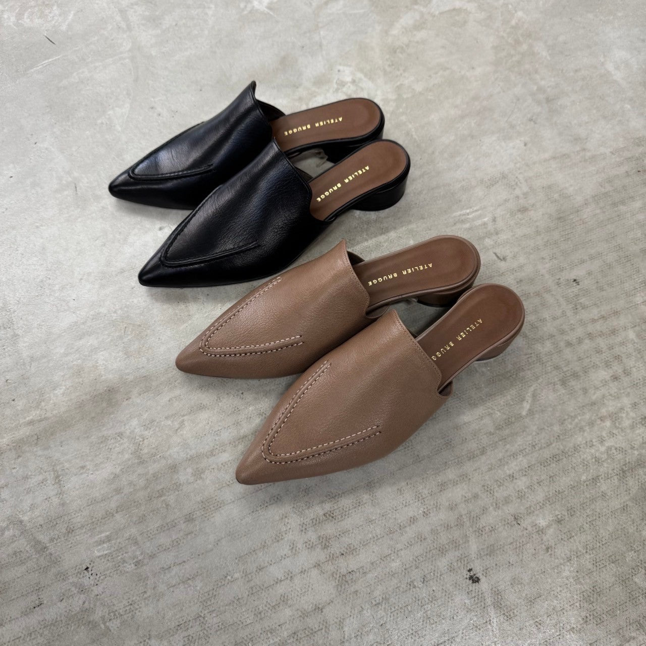 【ATELIER BRUGGE】ステッチポインテッドミュール/25PS-49