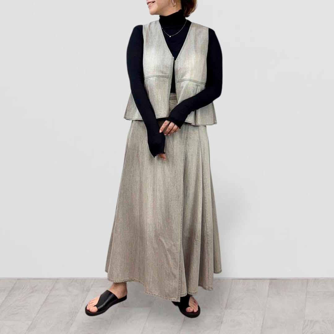 【QTUME】6.5onzデニムアシメントリースカート/612-26007