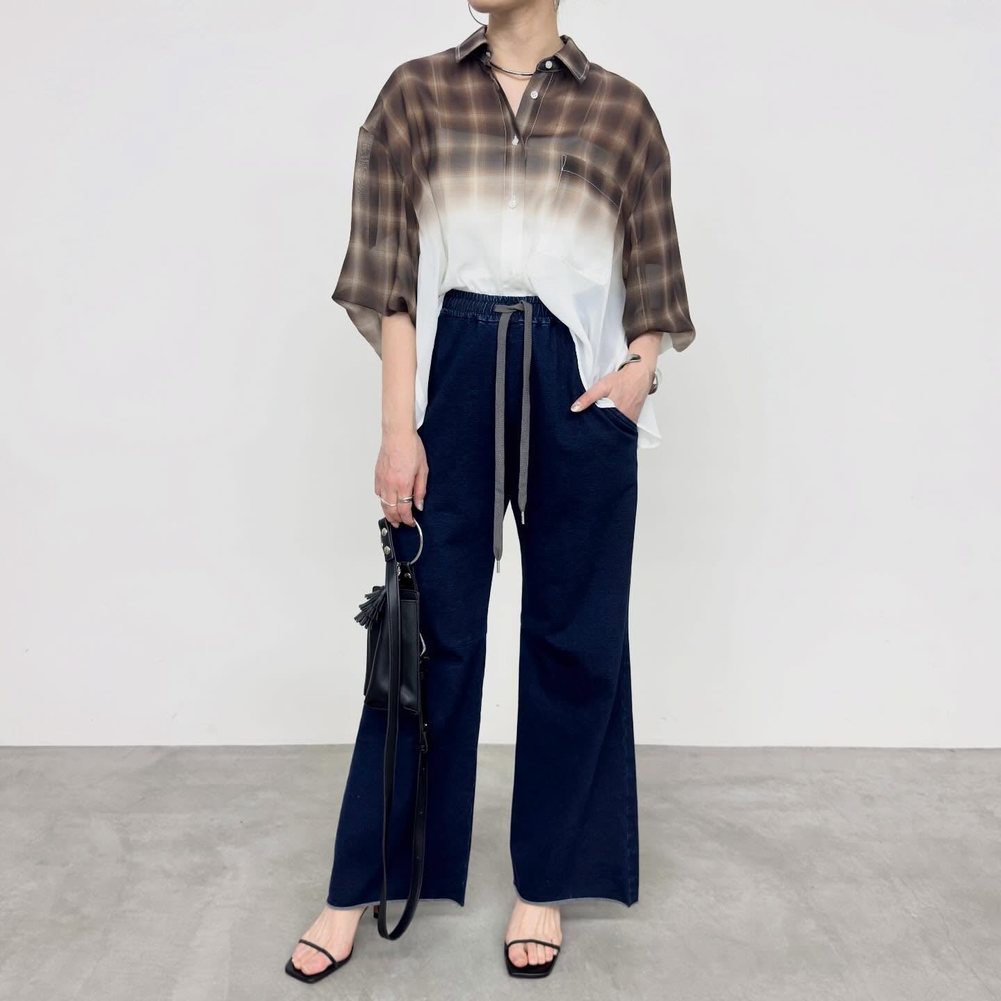 【NUS】シアーグラデーションチェックショートフレアシャツ/652-35501