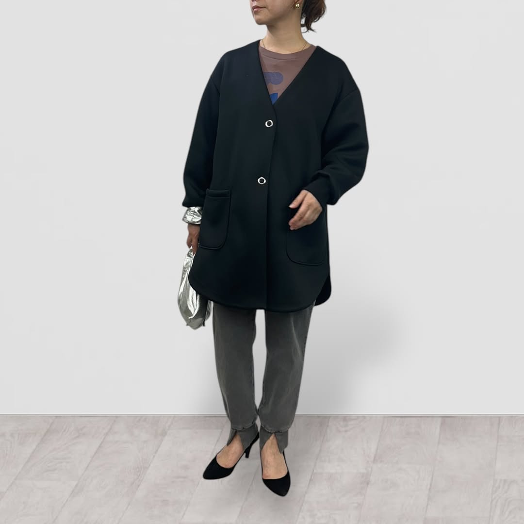 【QTUME】ノンモノフィラダンボールラウンドヘムミドルコート/550-24552