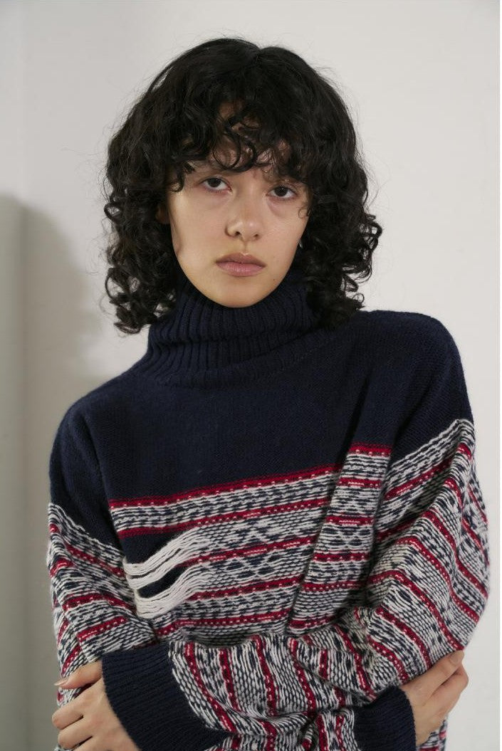 【WYTE】グランジ ジオメトリックタートルネックニット/10-30110