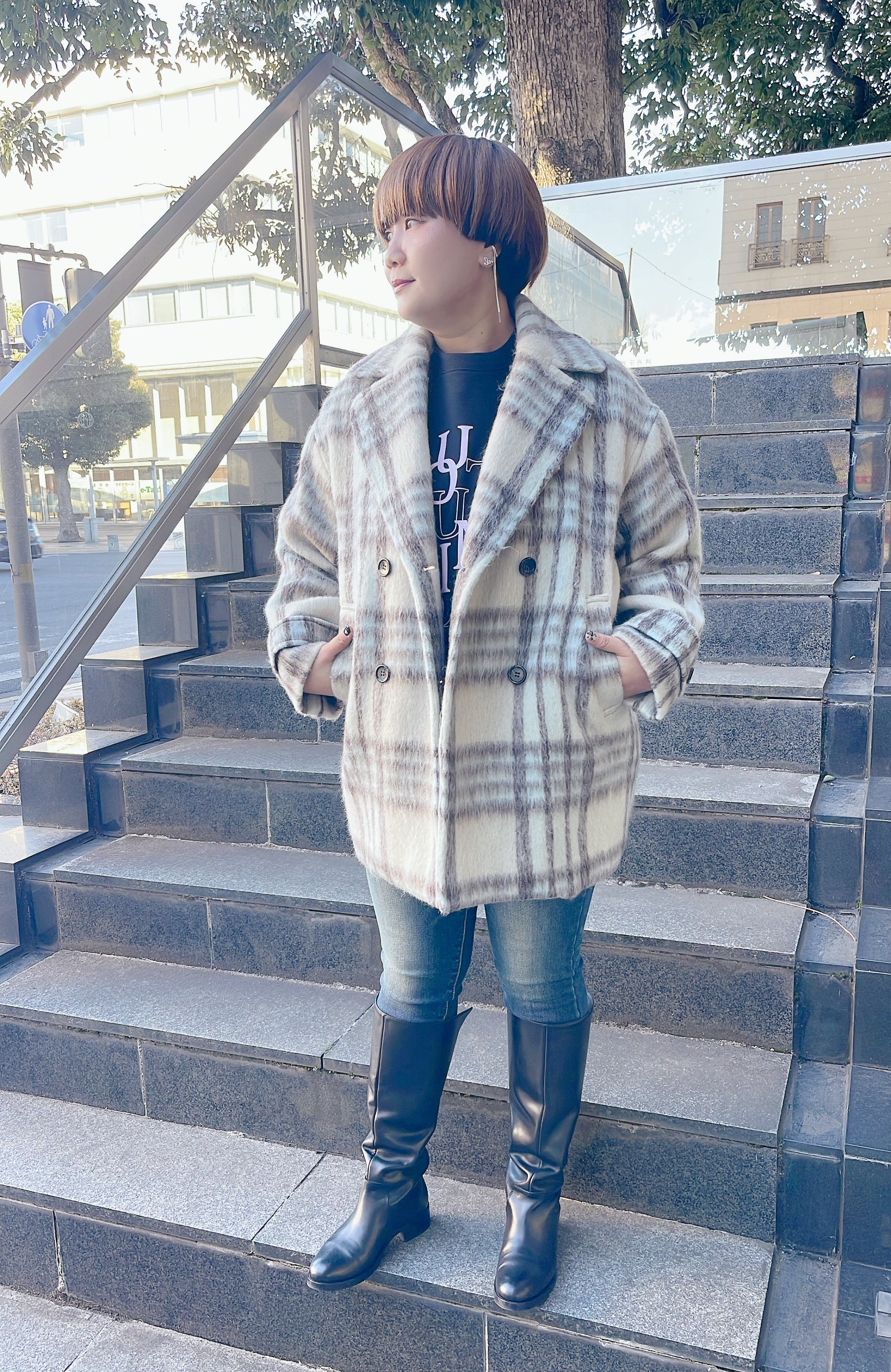 シャギーチェックPコート C'EST MOI/21243405