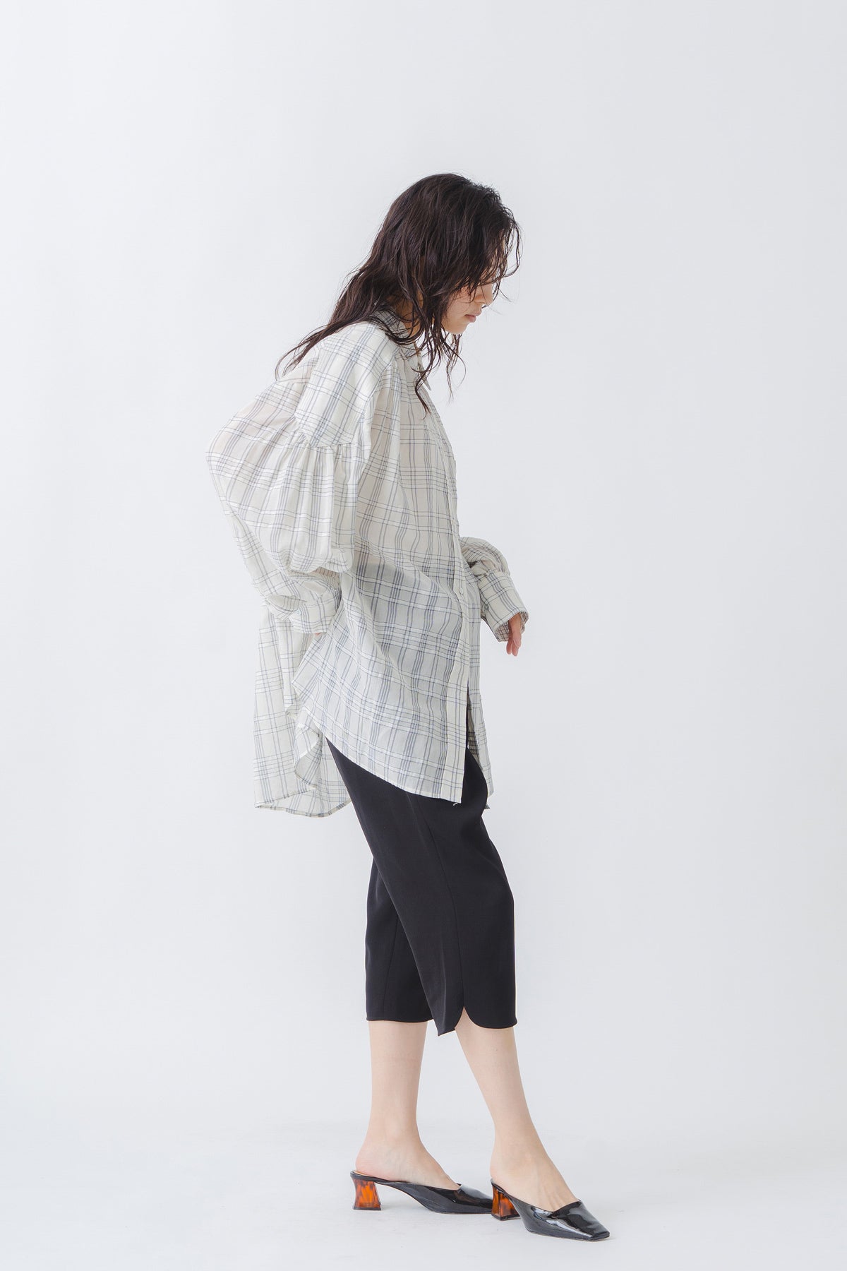 【WHYTO.】シアーチェックボリュームブラウス/WHT27HBL4120