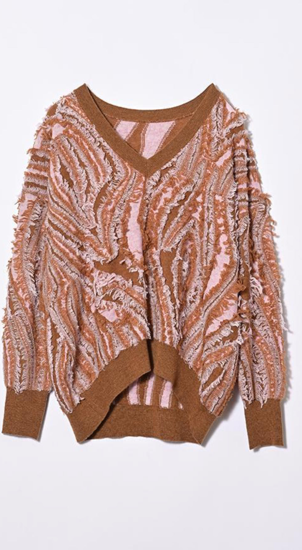 【ANGELINA】フリンジジャガードVネックニット/24233-1474R