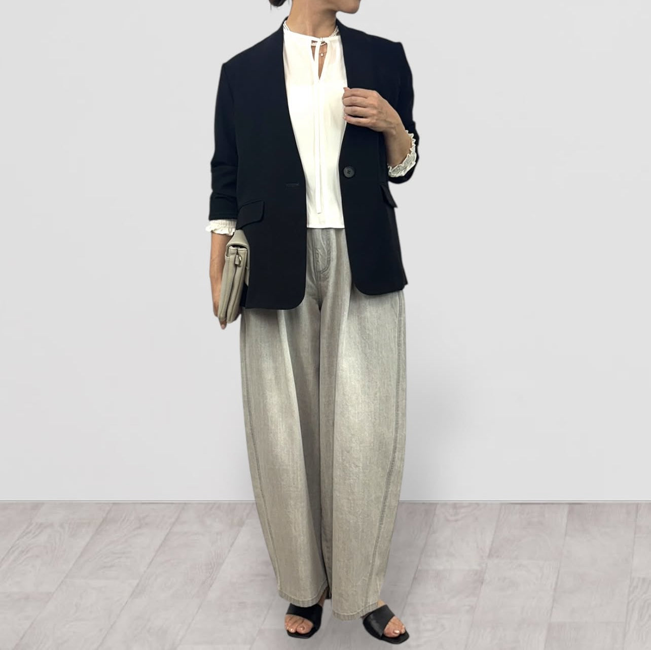 【QTUME】8onzデニムワイドバレルレッグパンツ/612-26000