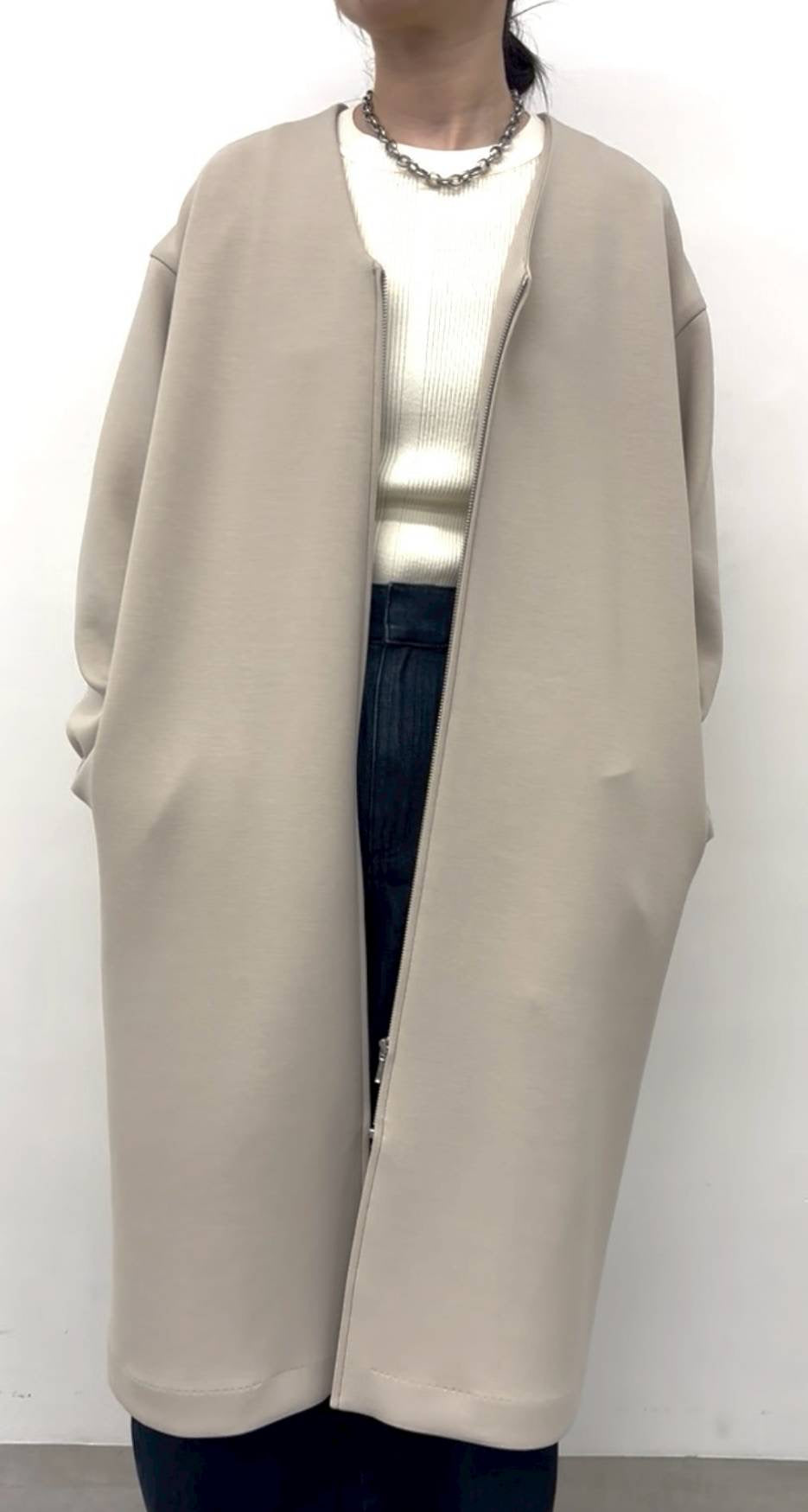 【CLOCHE】クッションダンボールノーカラーZIPロングコート/610-85003