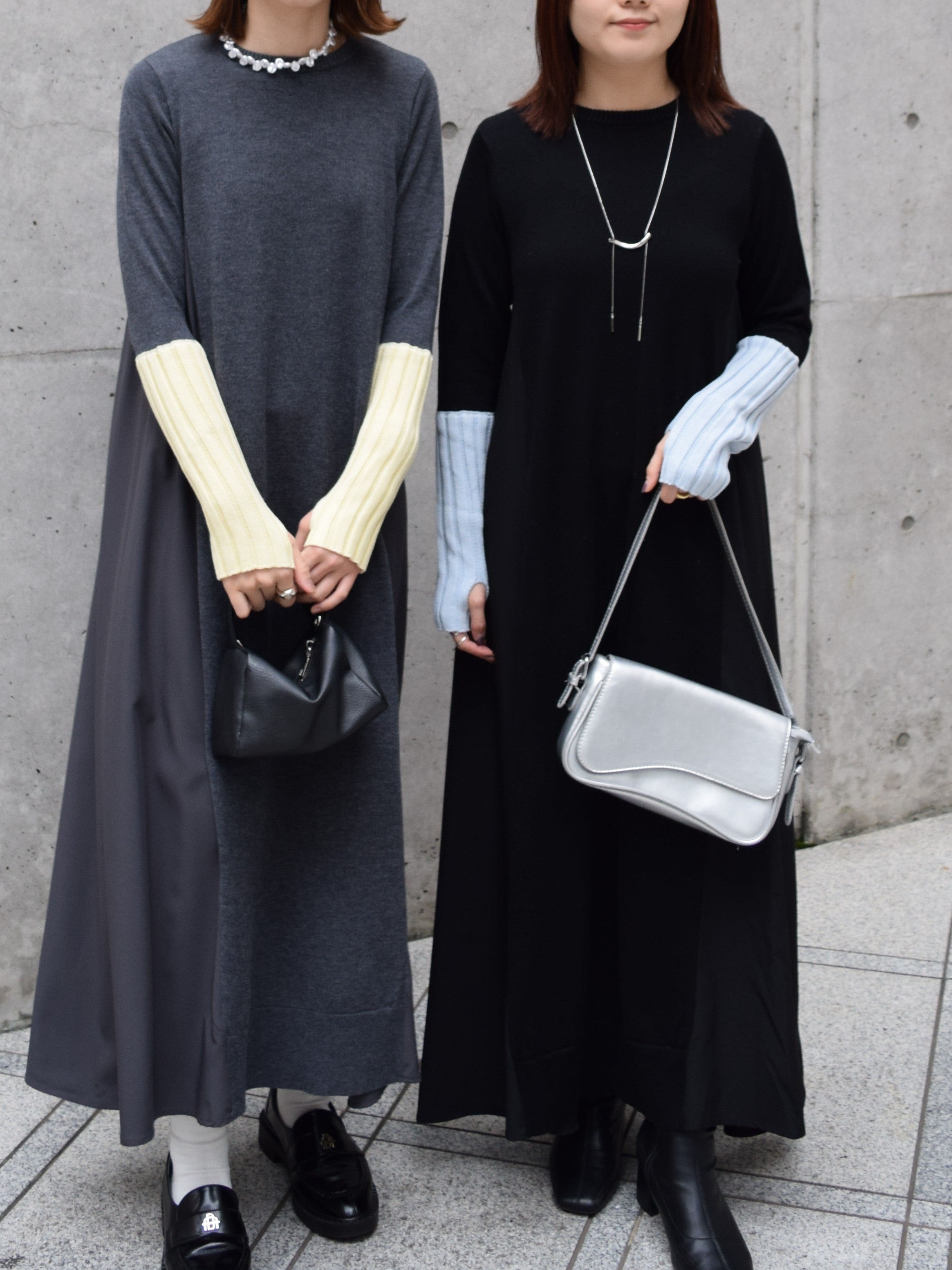 【ROSIEE】アームウォーマーライク布帛ドッキングニット/R781215