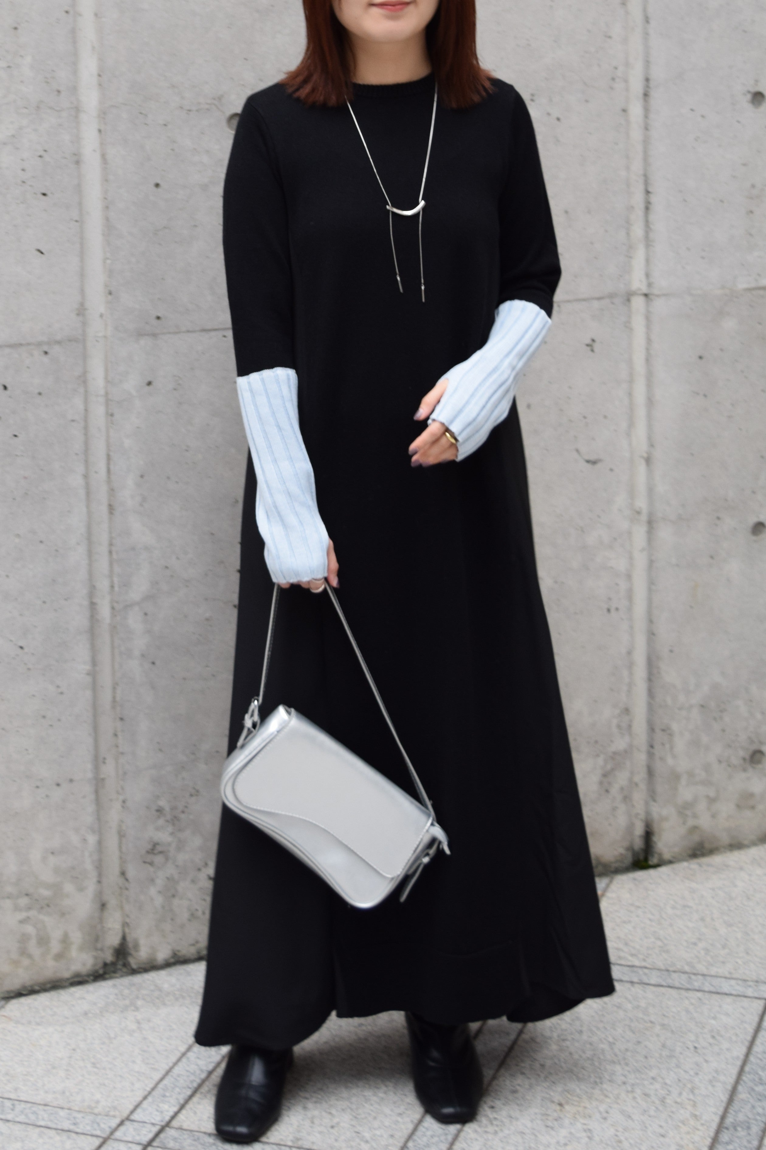 【ROSIEE】アームウォーマーライク布帛ドッキングニット/R781215