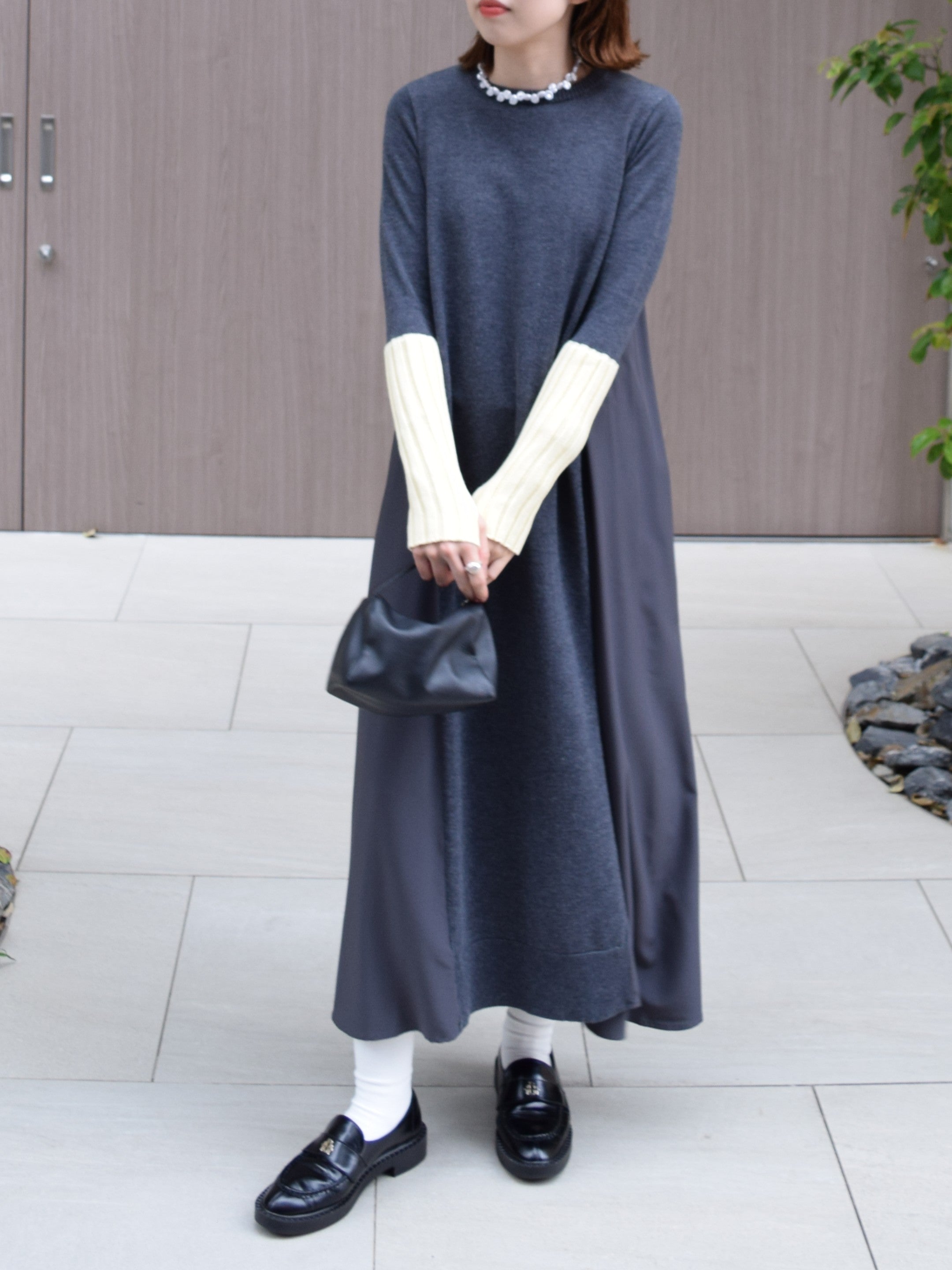 【ROSIEE】アームウォーマーライク布帛ドッキングニット/R781215