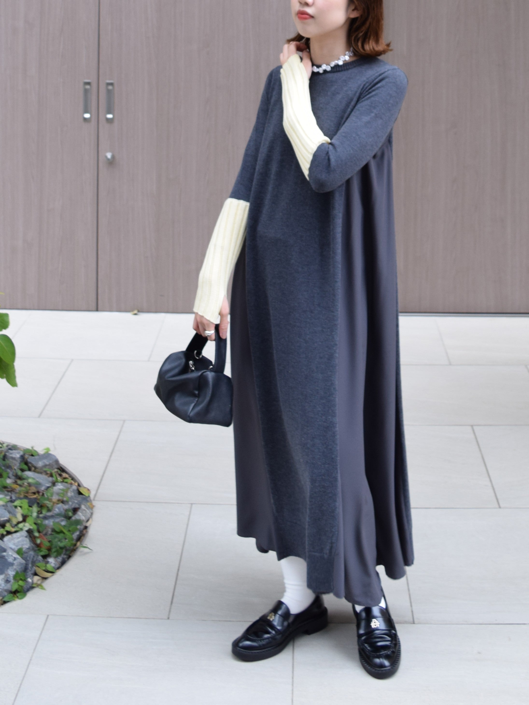 【ROSIEE】アームウォーマーライク布帛ドッキングニット/R781215