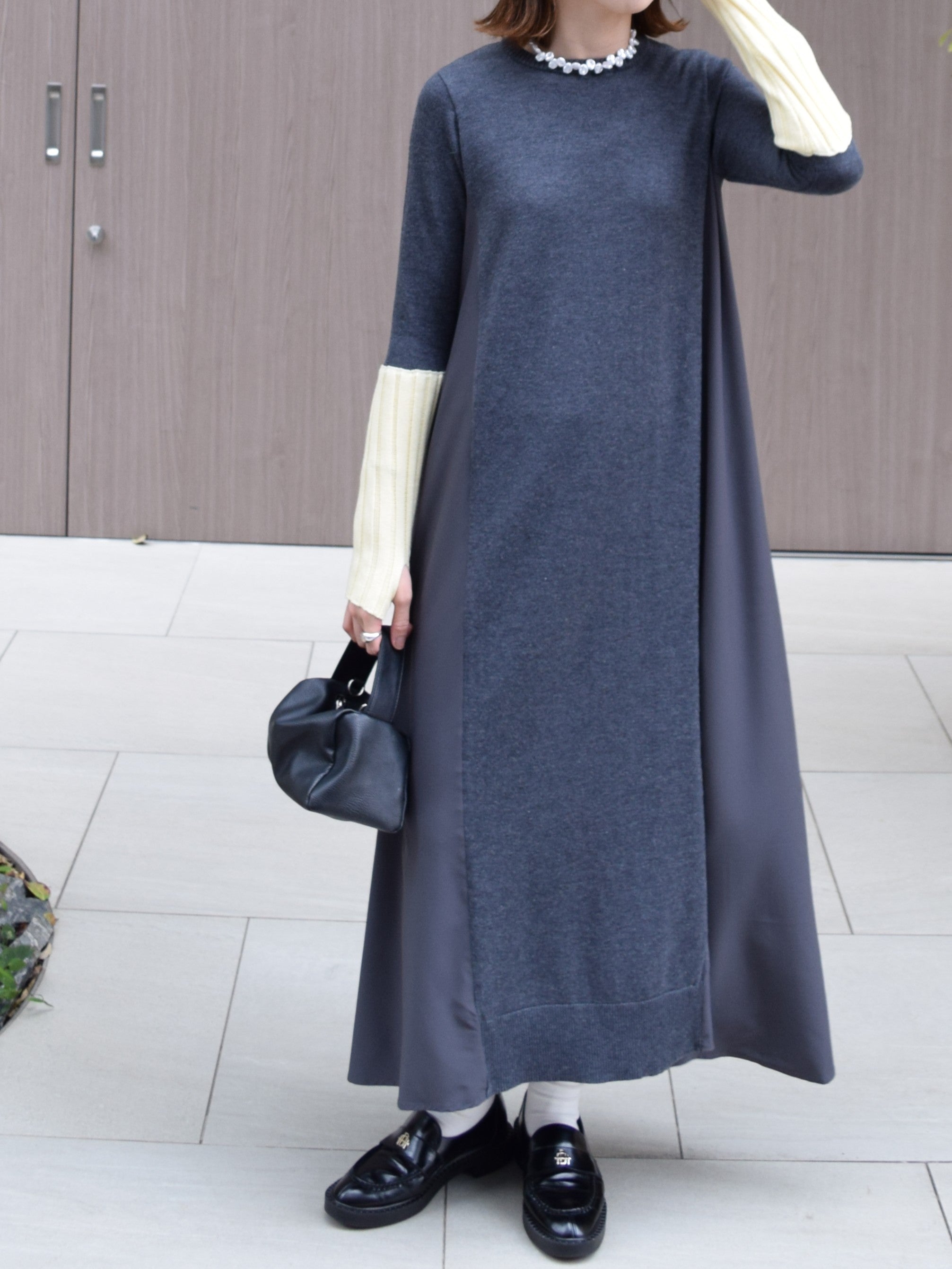 【ROSIEE】アームウォーマーライク布帛ドッキングニット/R781215