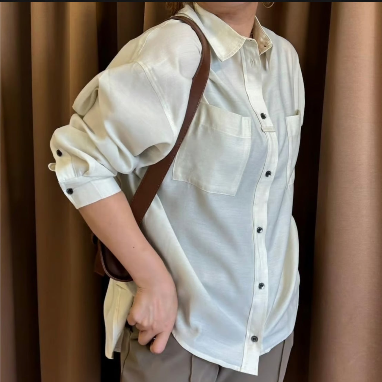 【ROSIEE】CB釦ゆったりシャツブラウス/ R073203