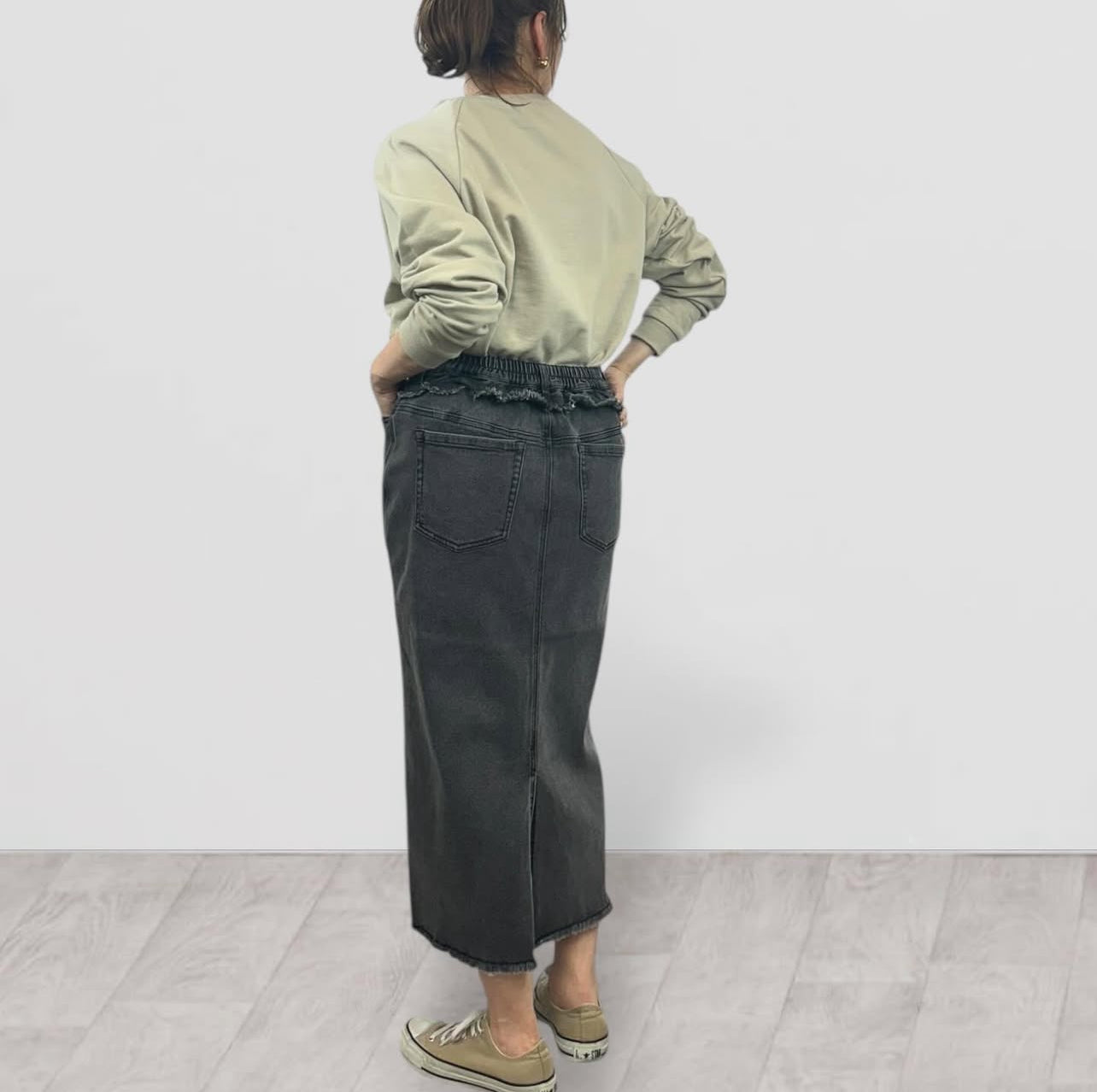 【QTUME】ストレッチデニム フリンジラインスカート/552-26534
