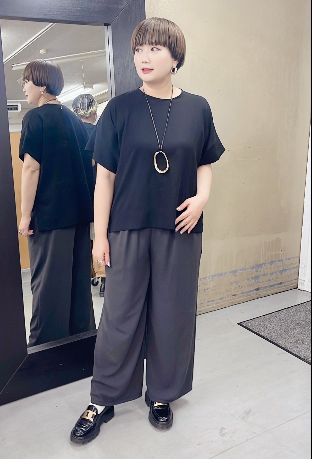 【cafune】マットストレッチジョーゼットワイドイージーパンツ/515620 535620