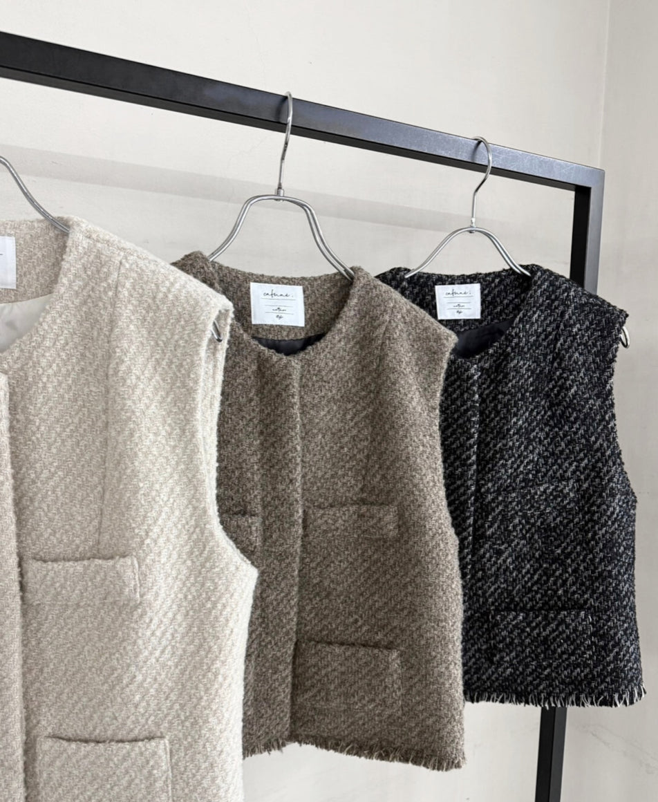 【cafune】ツイードフリンジベスト/535407