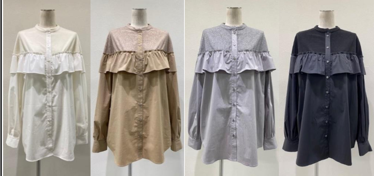 【CYAN TOKYO】パイルコンビフリルシャツ/407288