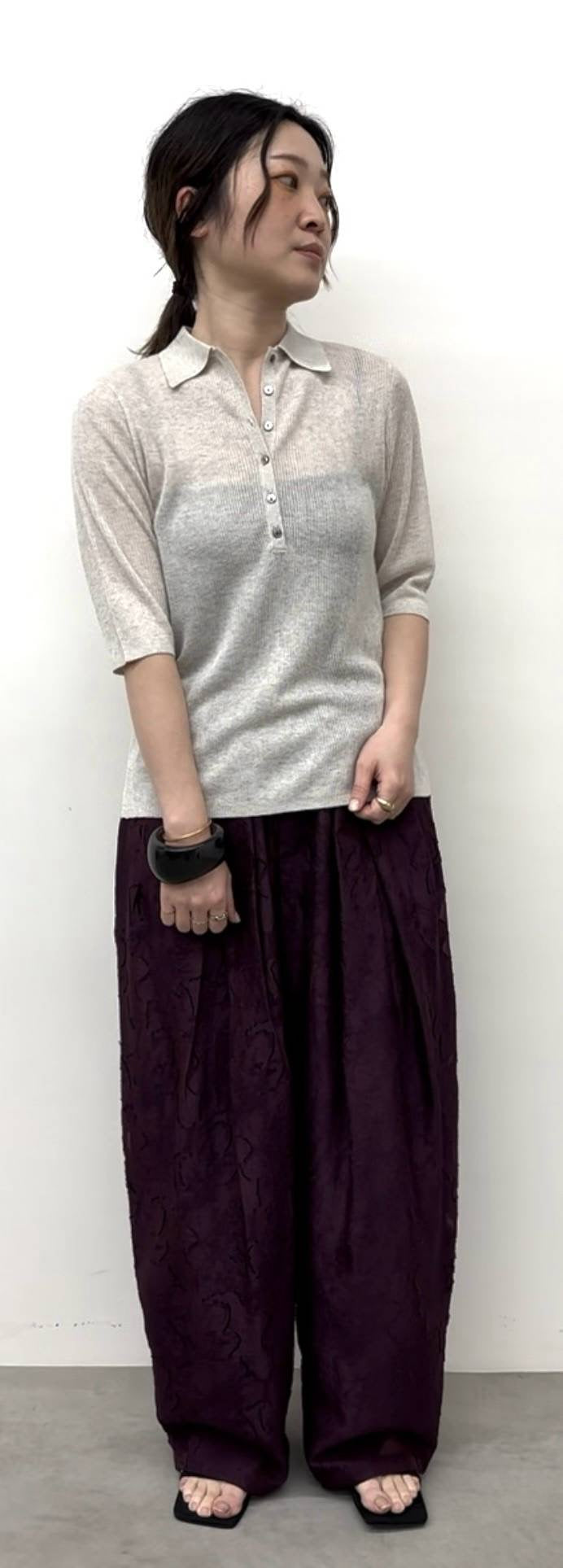 【CLOCHE】大人シアーニットポロ5分袖/552-85500