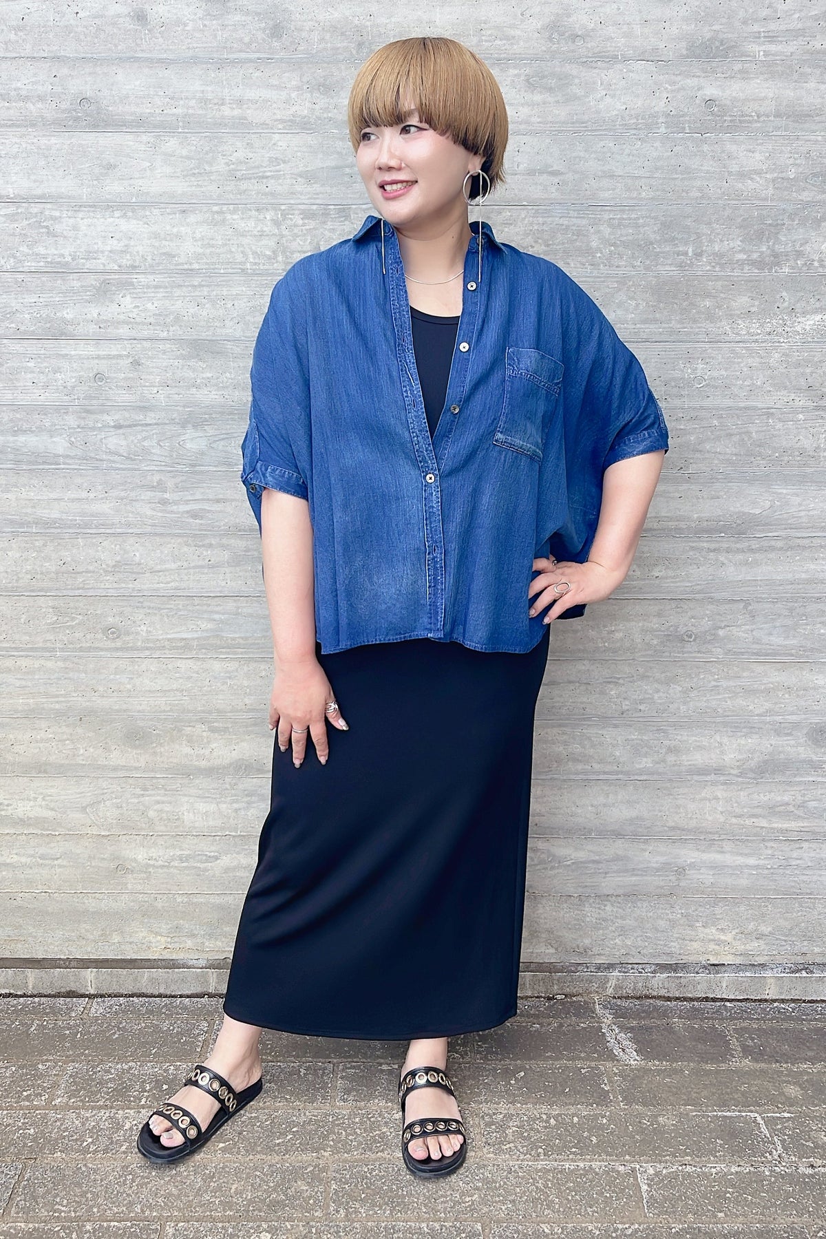 PASSIONE】シアーデニム5分袖シャツ/627911