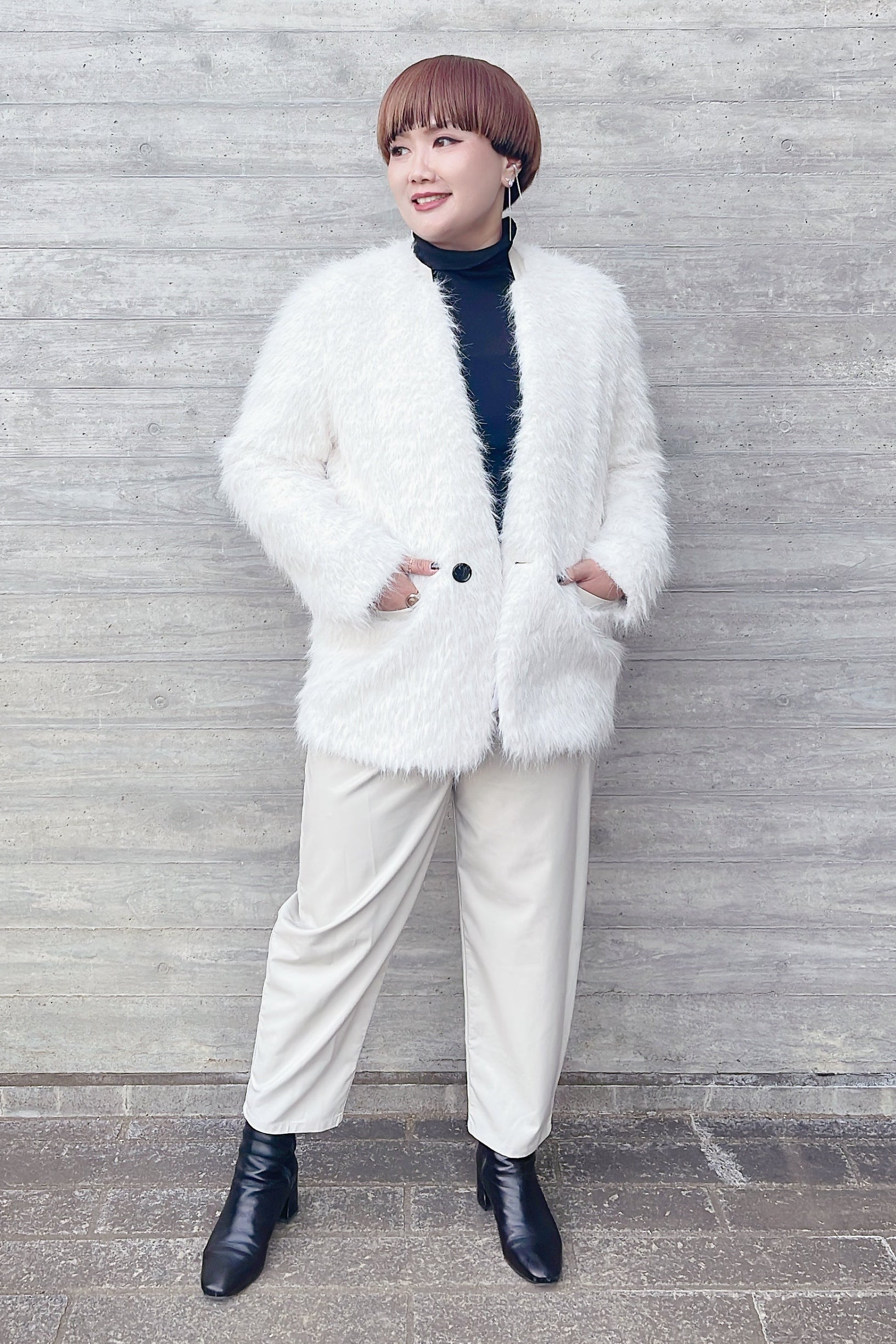 【Ordinary】シャギーカラーレスオーバージャケット/BO25-202J