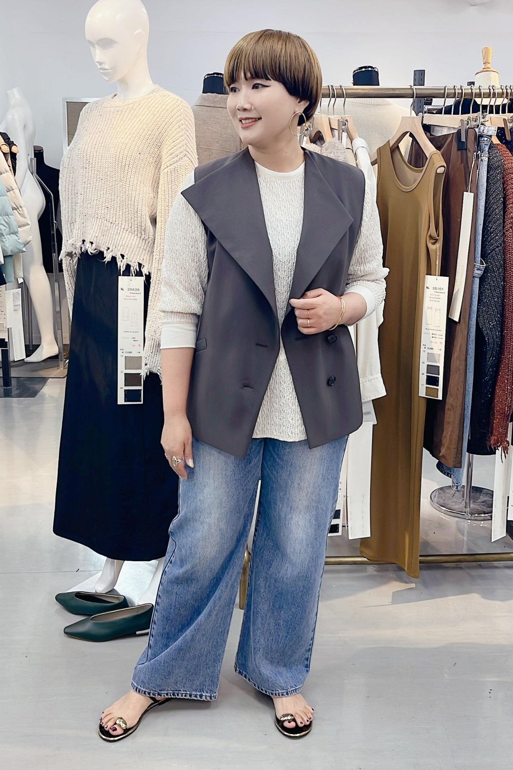 【cafune】ウールライクストレッチアシメントリーベスト/535412