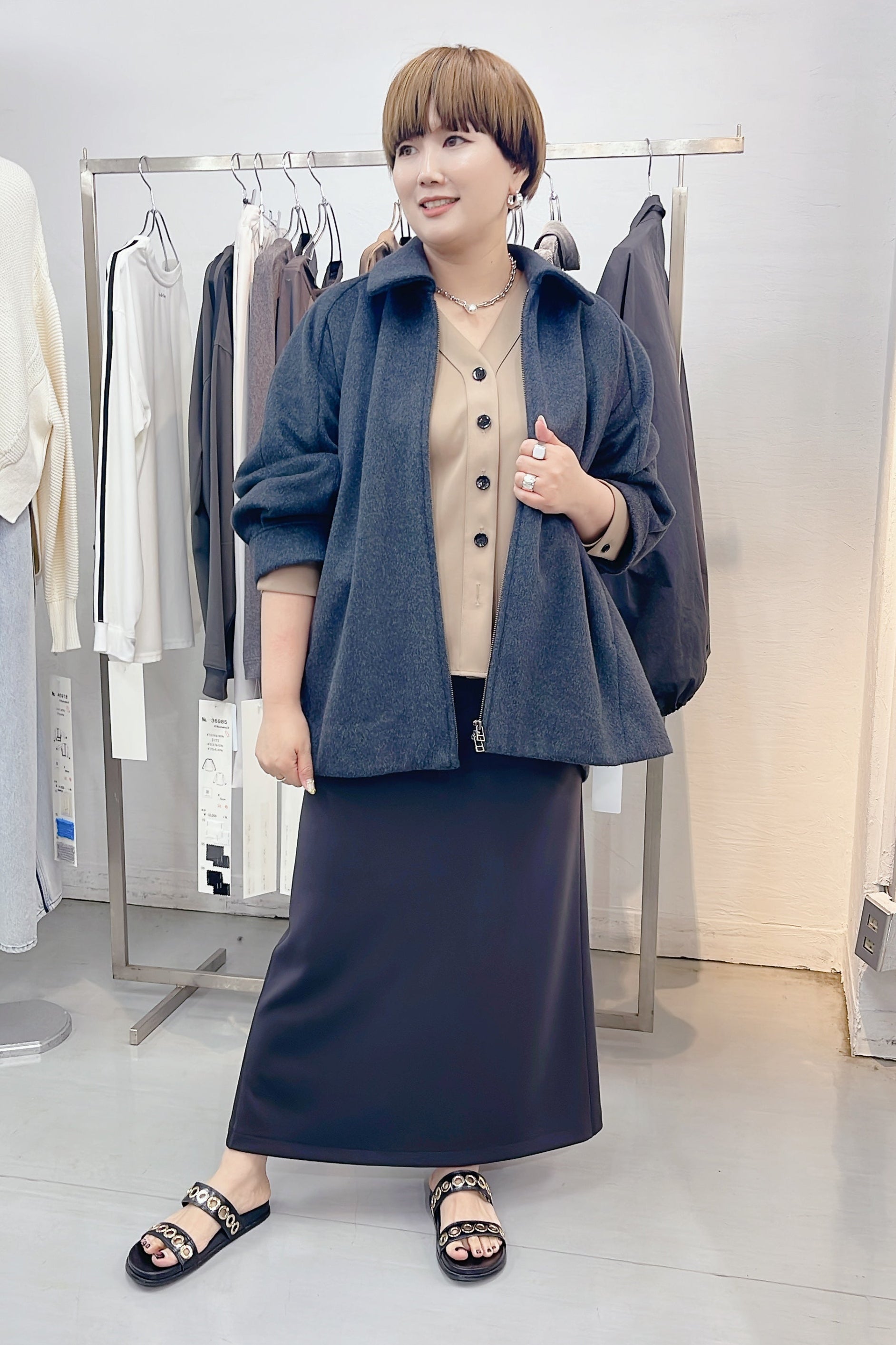 【cafune】メルトンジャージタックスリーブジャケット/545405