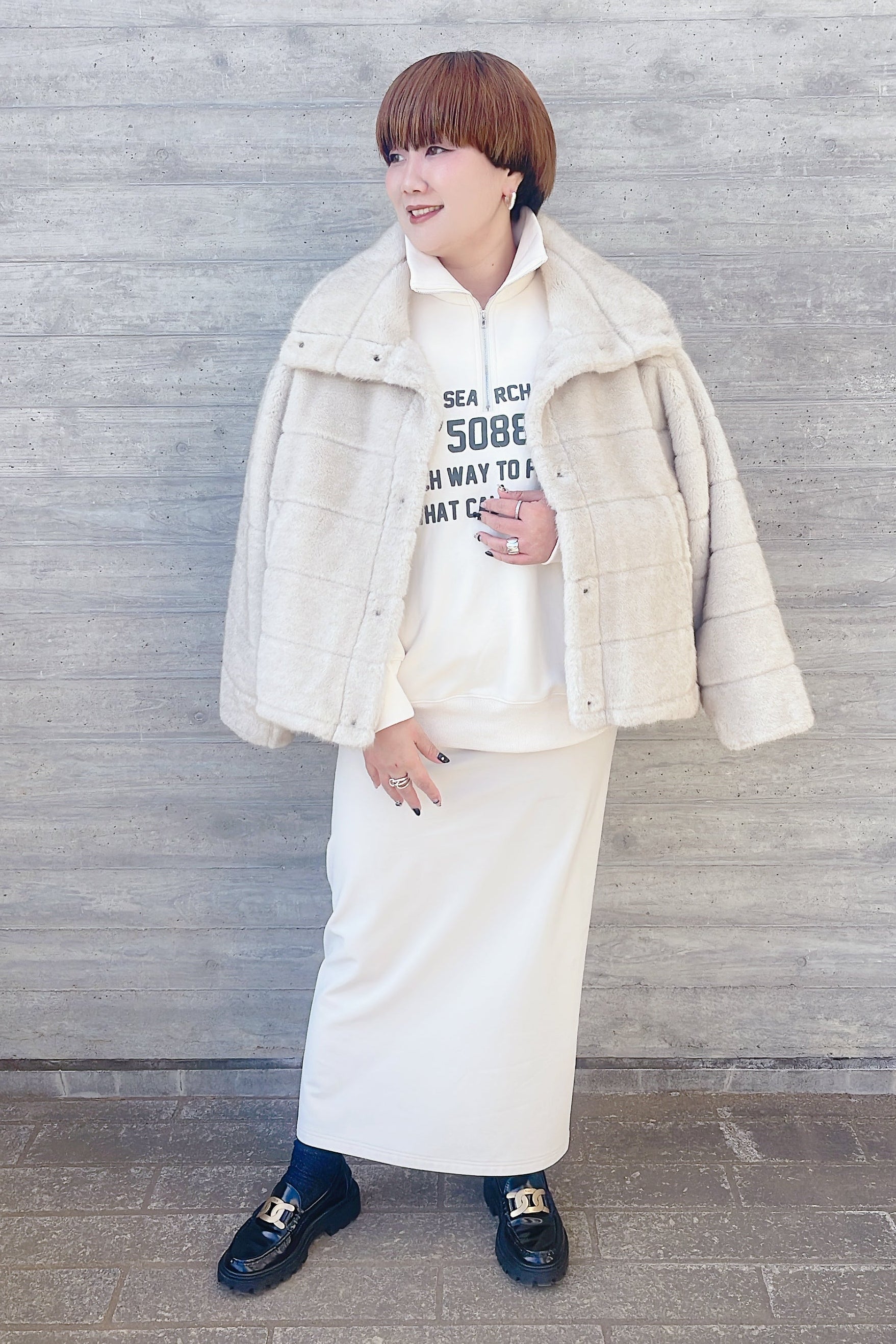 【QTUME】エコミンクエンボスファー2wayカラーショートコート/552-24530