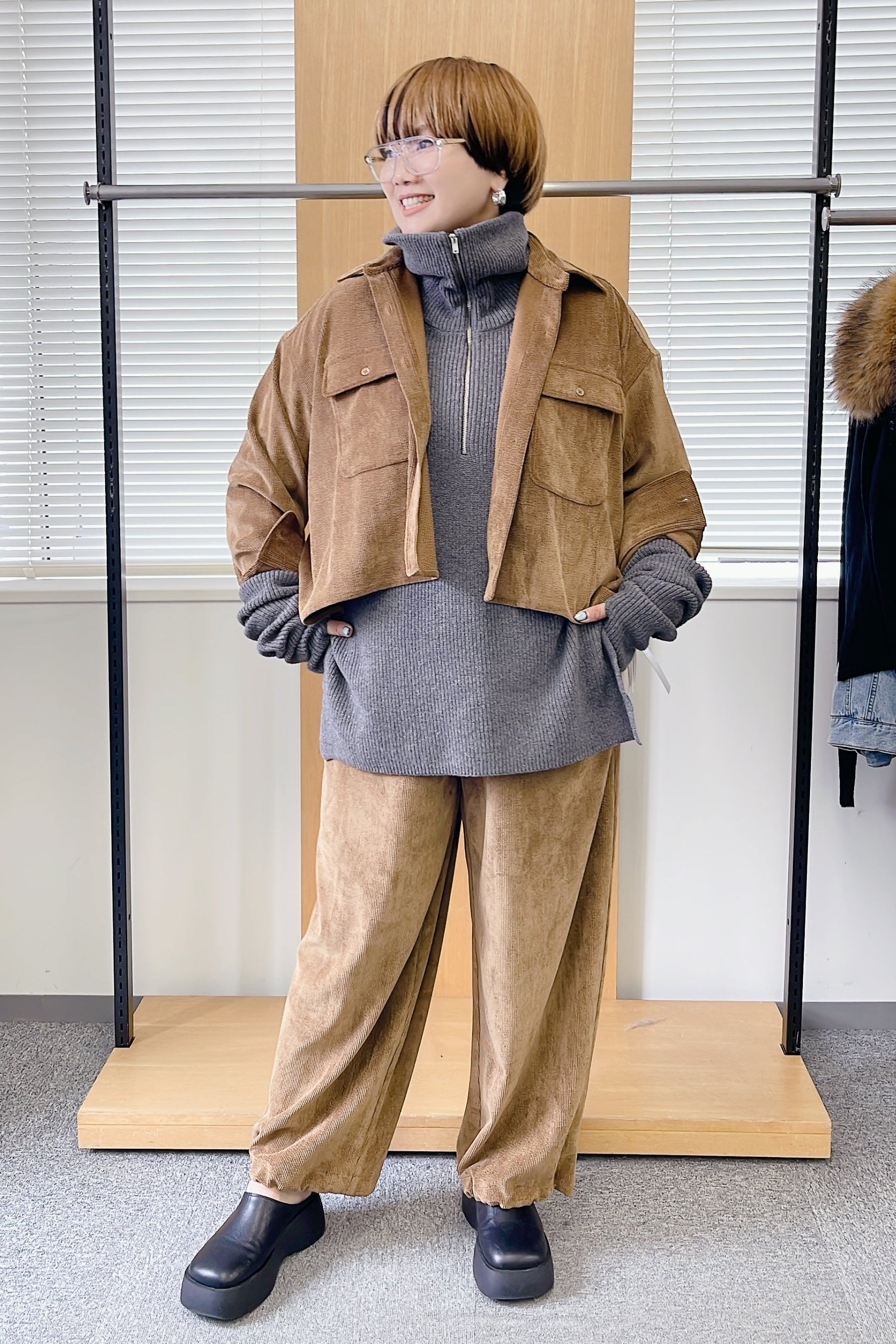 【PRIORITY】ライトコーデュロイ裾ドロスト2wayワイドパンツ/P57111BF