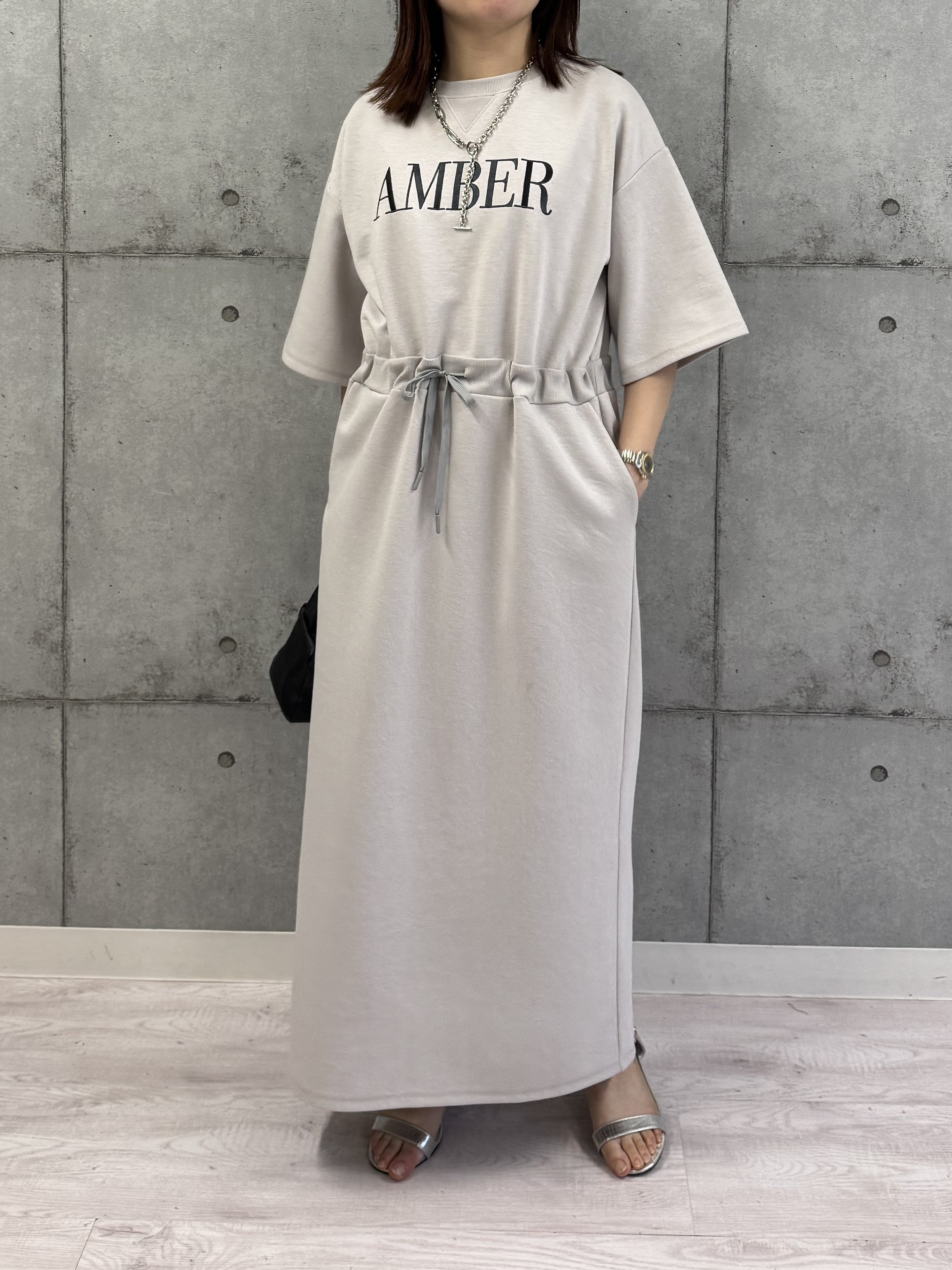 【ROSIEE】ロゴ刺繍ウエストマーク5分袖ワンピース/R810312