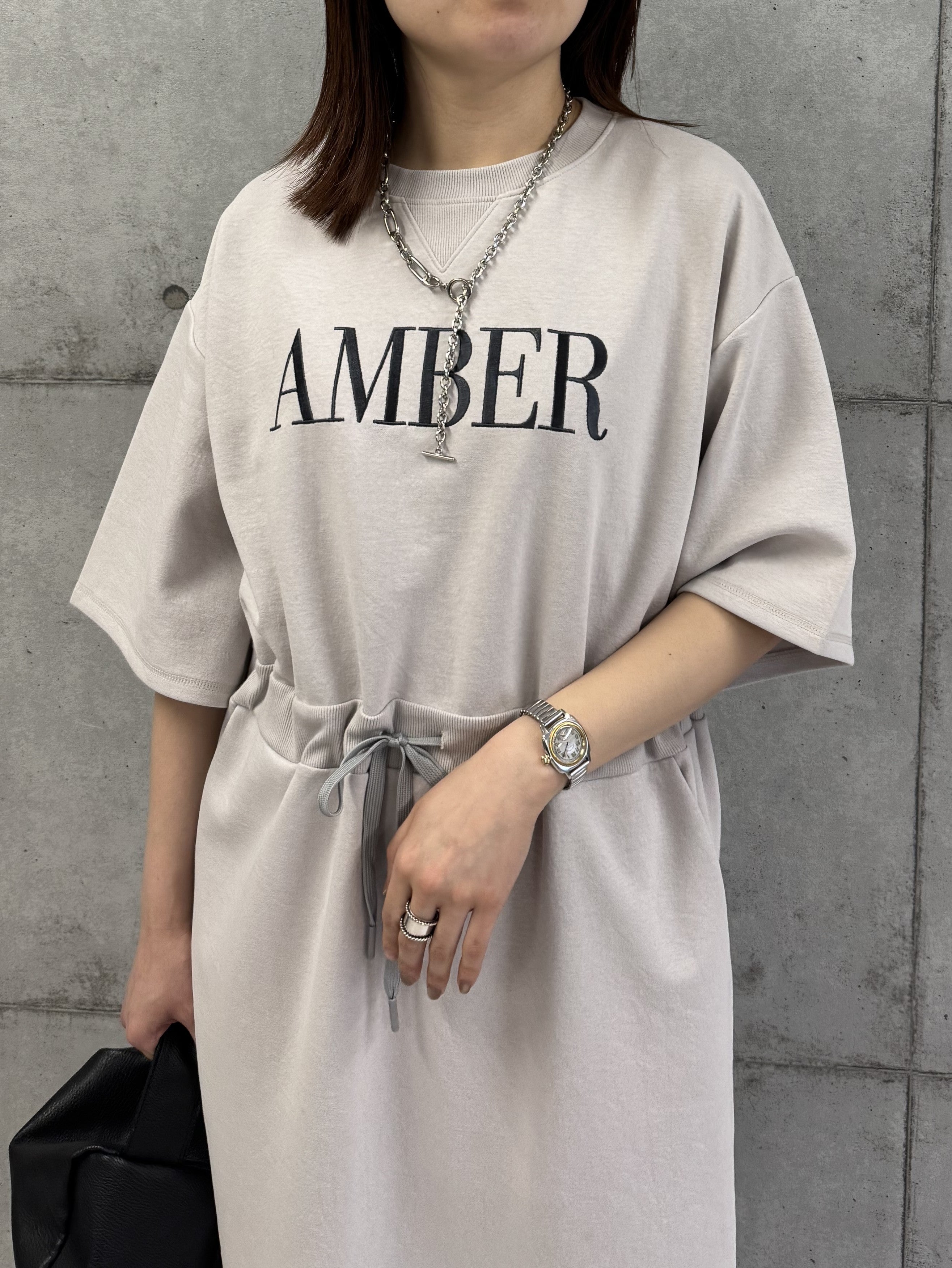 【ROSIEE】ロゴ刺繍ウエストマーク5分袖ワンピース/R810312