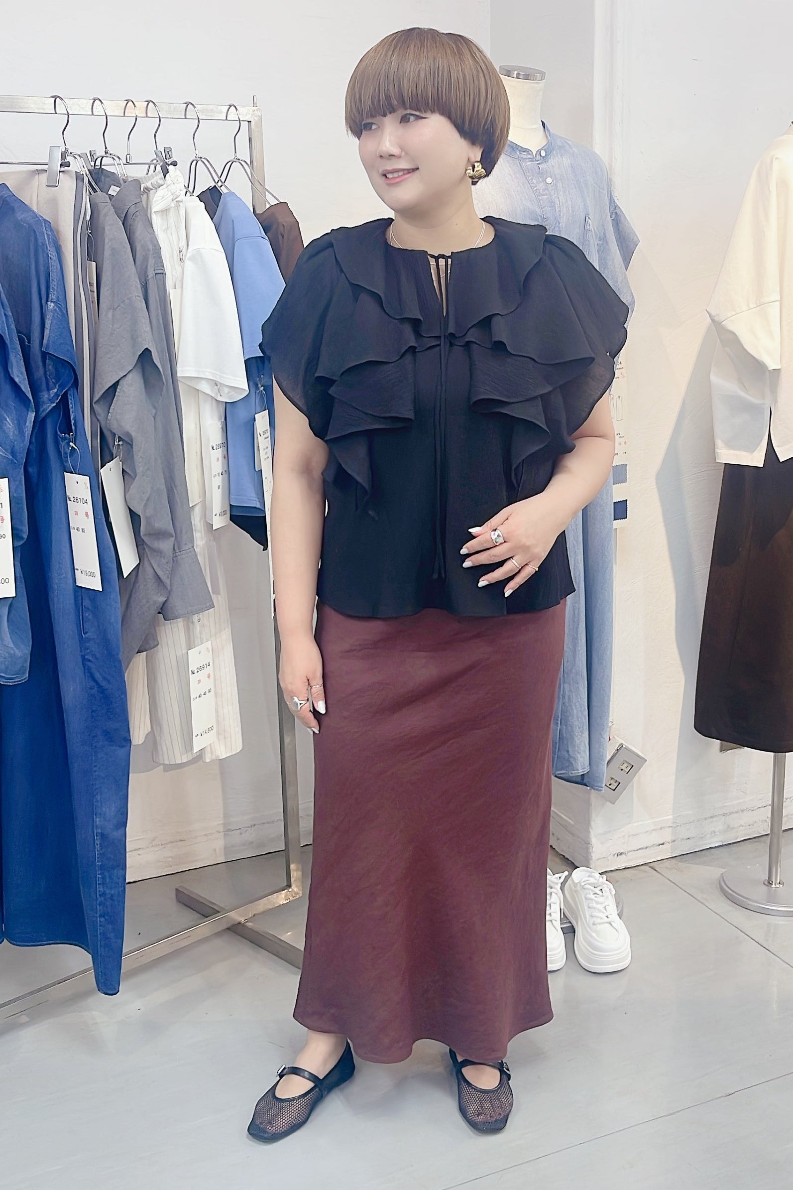 【cafune】リネンレーヨンバイアススカート/25608