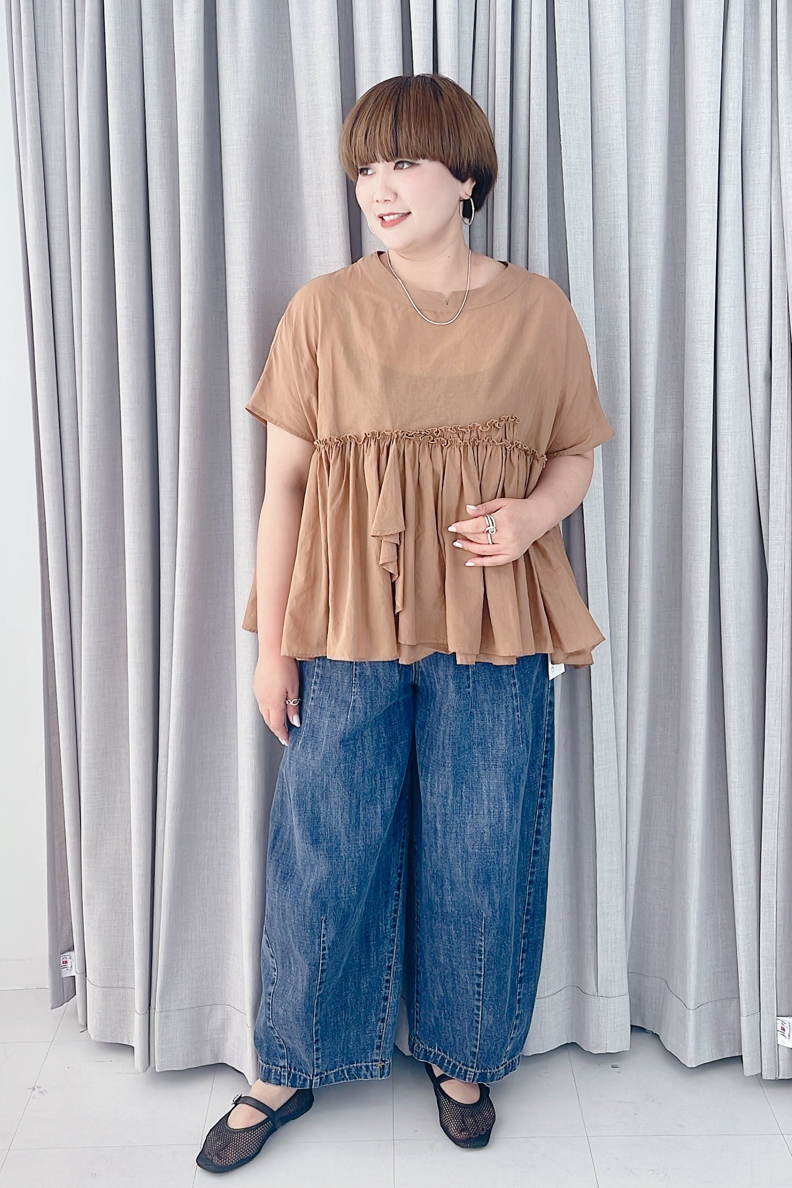 【ayane】コットンボイルギャザー切り替えブラウス/826522