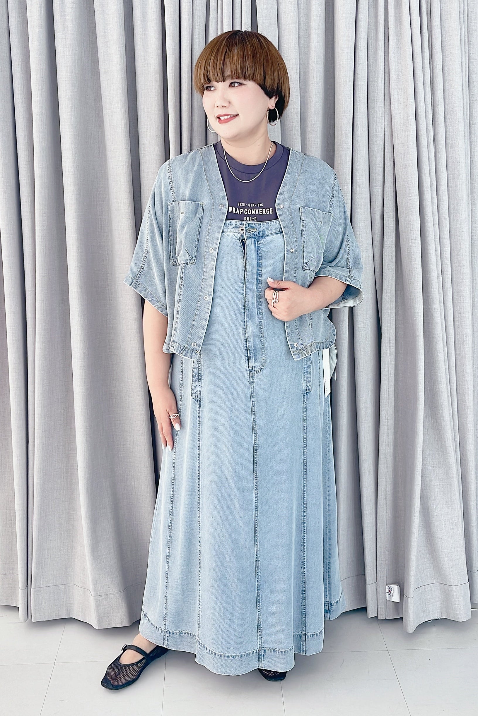 【ayane】テンセルデニムノーカラーシャツ/826505