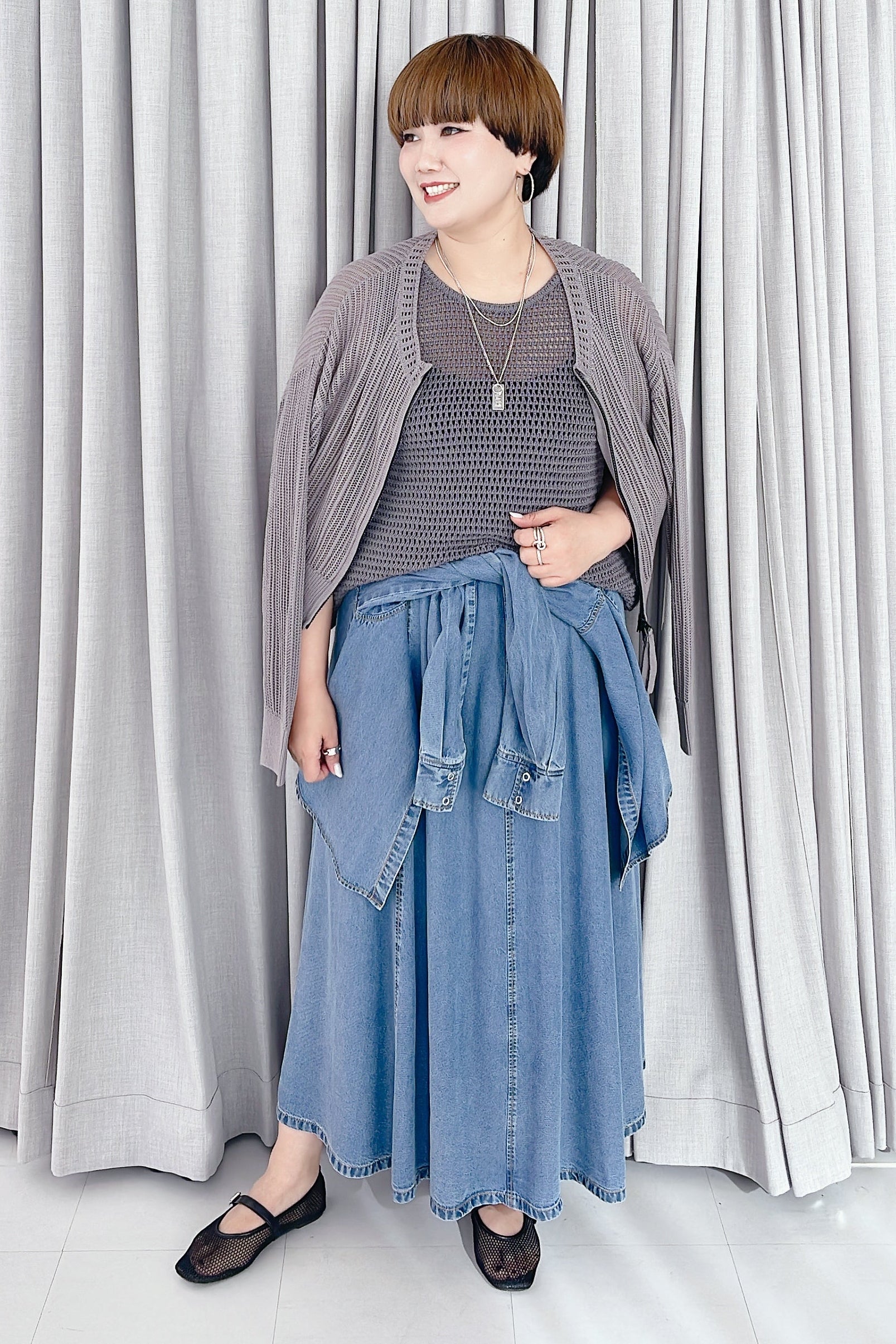 【ayane】テンセルデニム腰巻きシャツスカート/826506