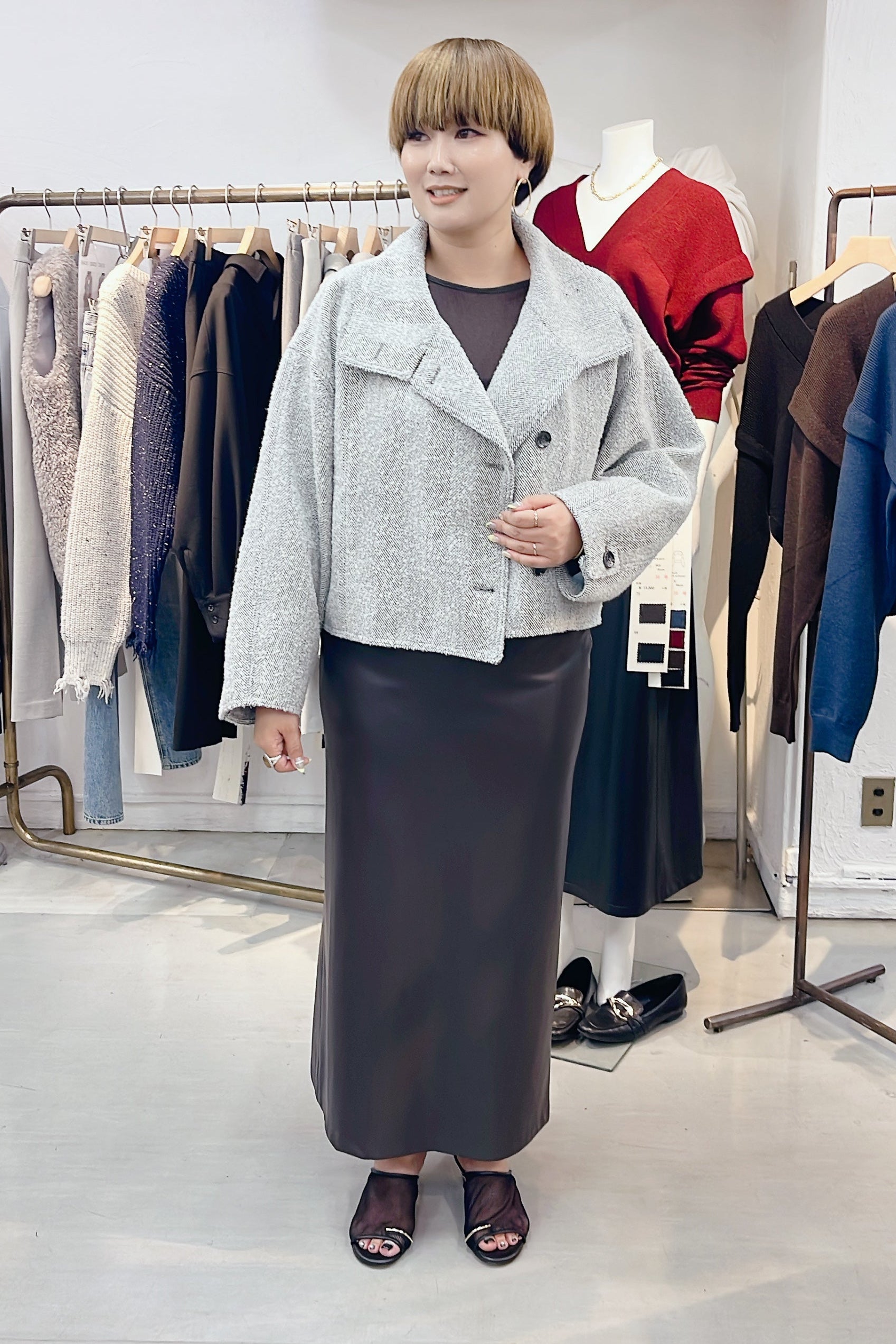 【cafune】エコレザーバックフレアスカート/545620