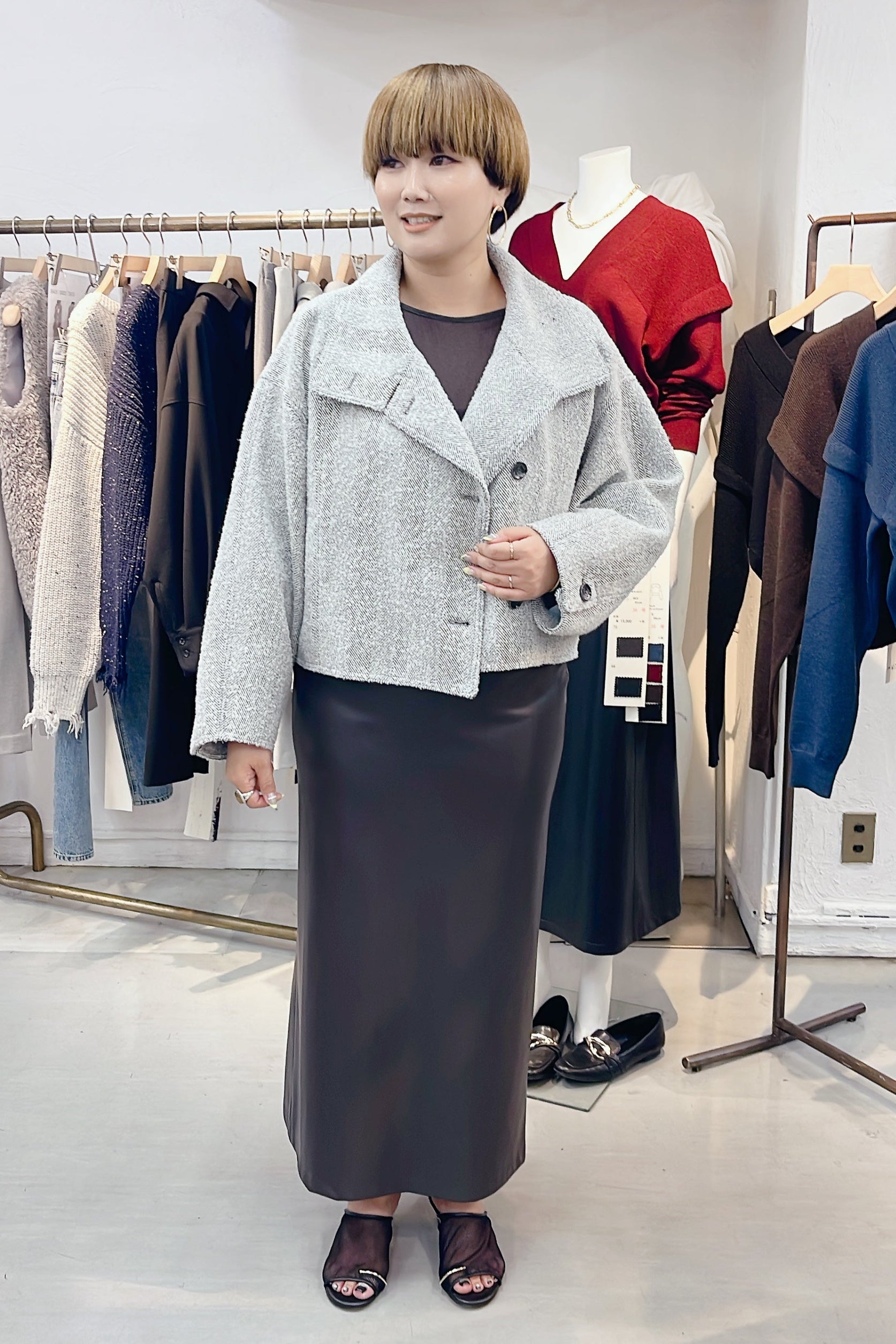 【cafune】シルクブレンドヘリンボーンスタンドブルゾン/545410