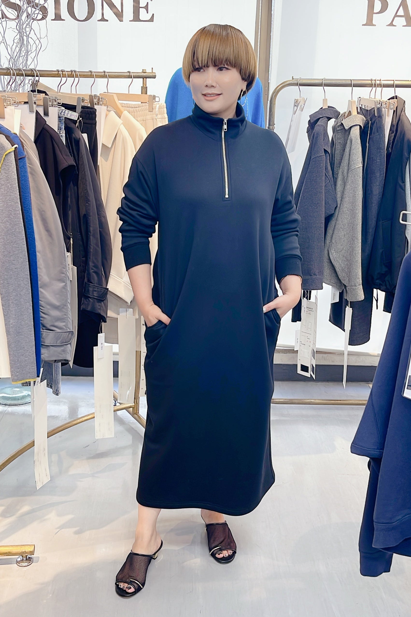 【cafune】FAMMETハーフジップワンピース/545101