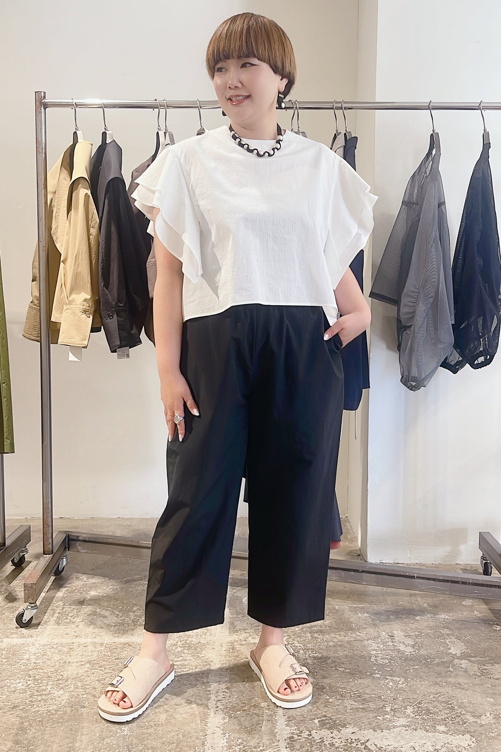 【STELLA CIFFON】コットンリネンMUgワッシャーフリルブラウス/ST2-26405