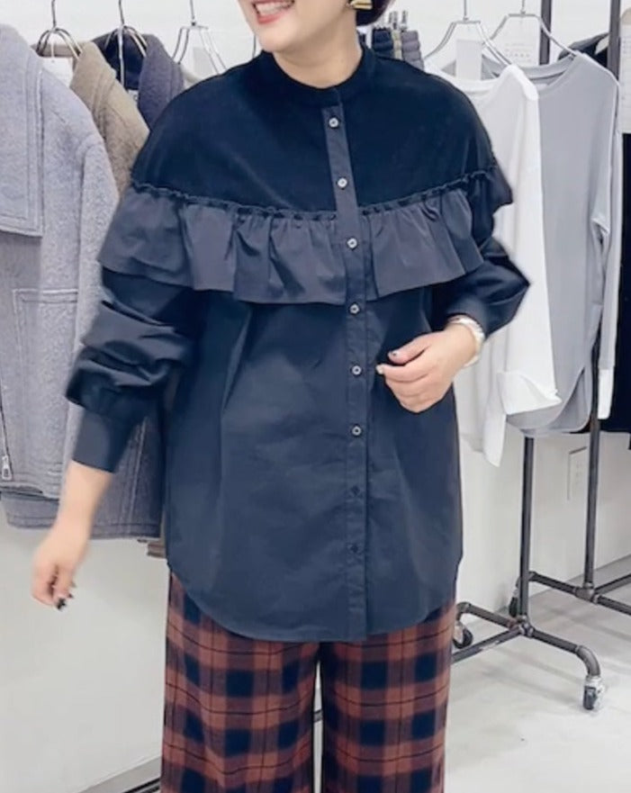 【CYAN TOKYO】パイルコンビフリルシャツ/407288