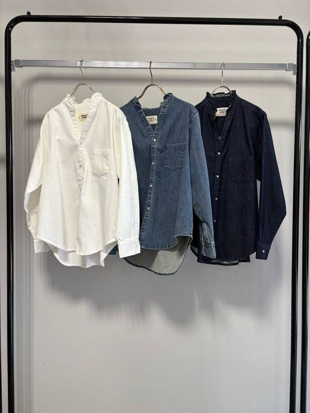 【MARGAUX VINTAGEO】ライトオンスデニムフリルシャツ/MG BL-27014-S
