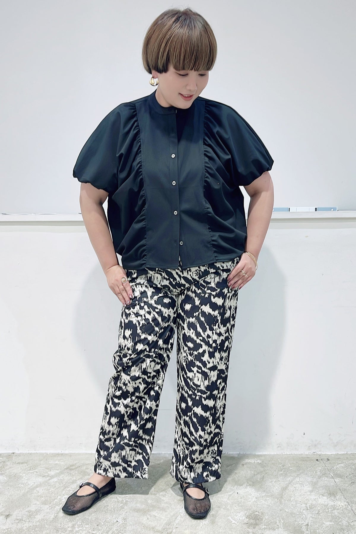 【GOOD VIEW DESIGN】シャーリングゴムプリントパンツ/GVD PT-27008