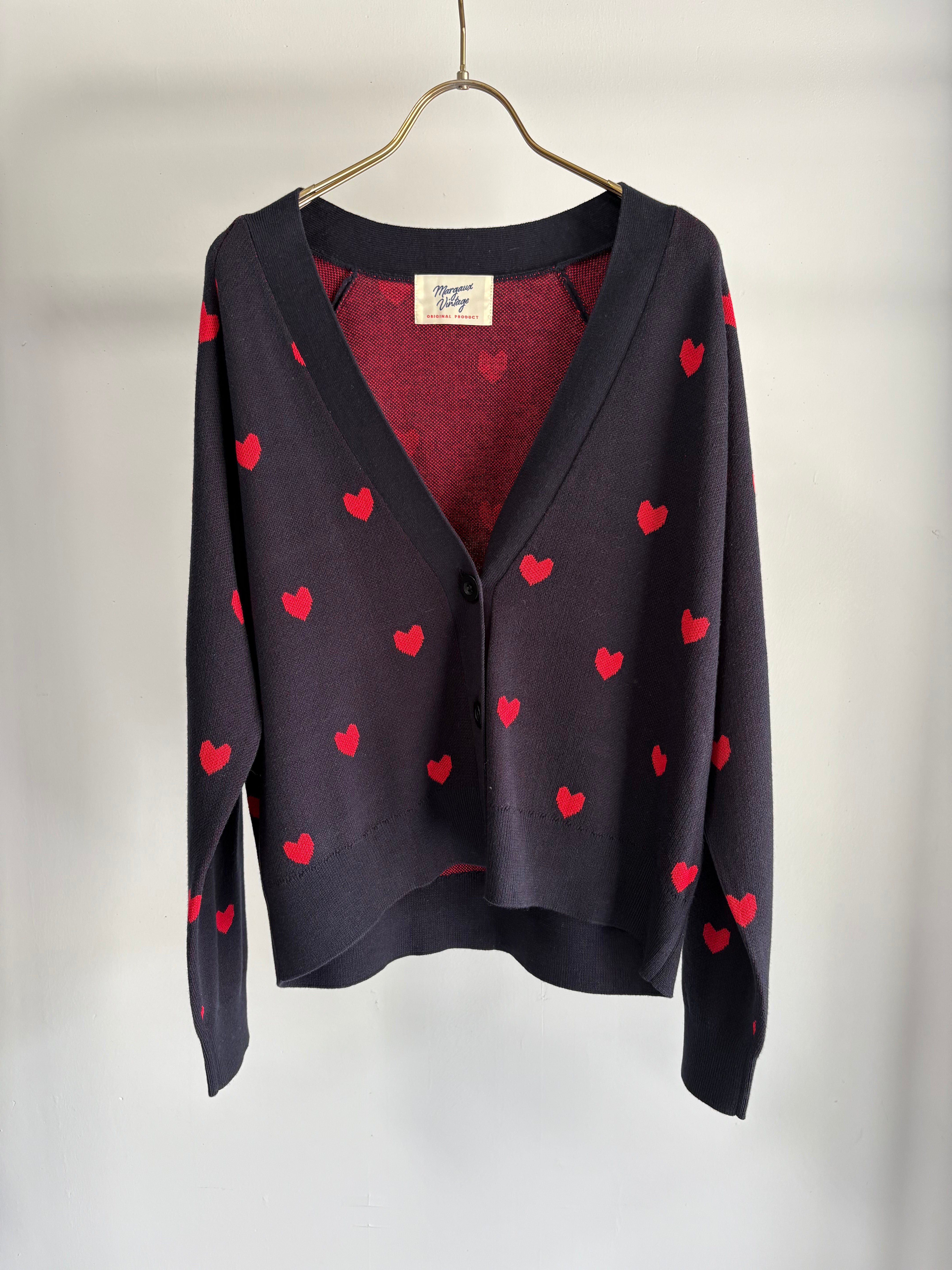 【MARGAUX VINTAGE】ハート柄Vネックカーディガン/MG KN-26019-S