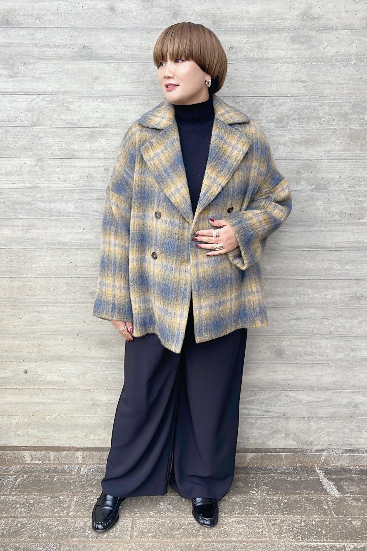 【CLOCHE】チェックシャギーコート/550-84002